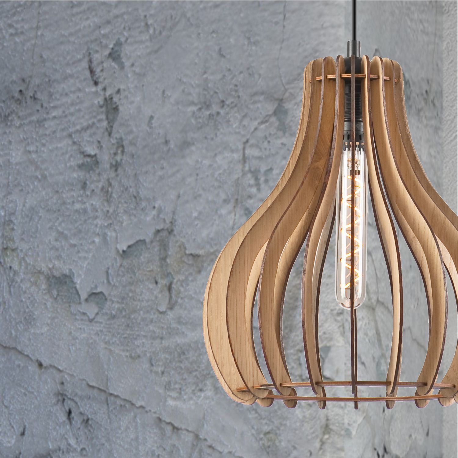 Gemütliche Hängelampe Holz Stahl Ø29 cm Schwarz Natur pendant, Lampe, Holz, Holzlampe, Glühbirne