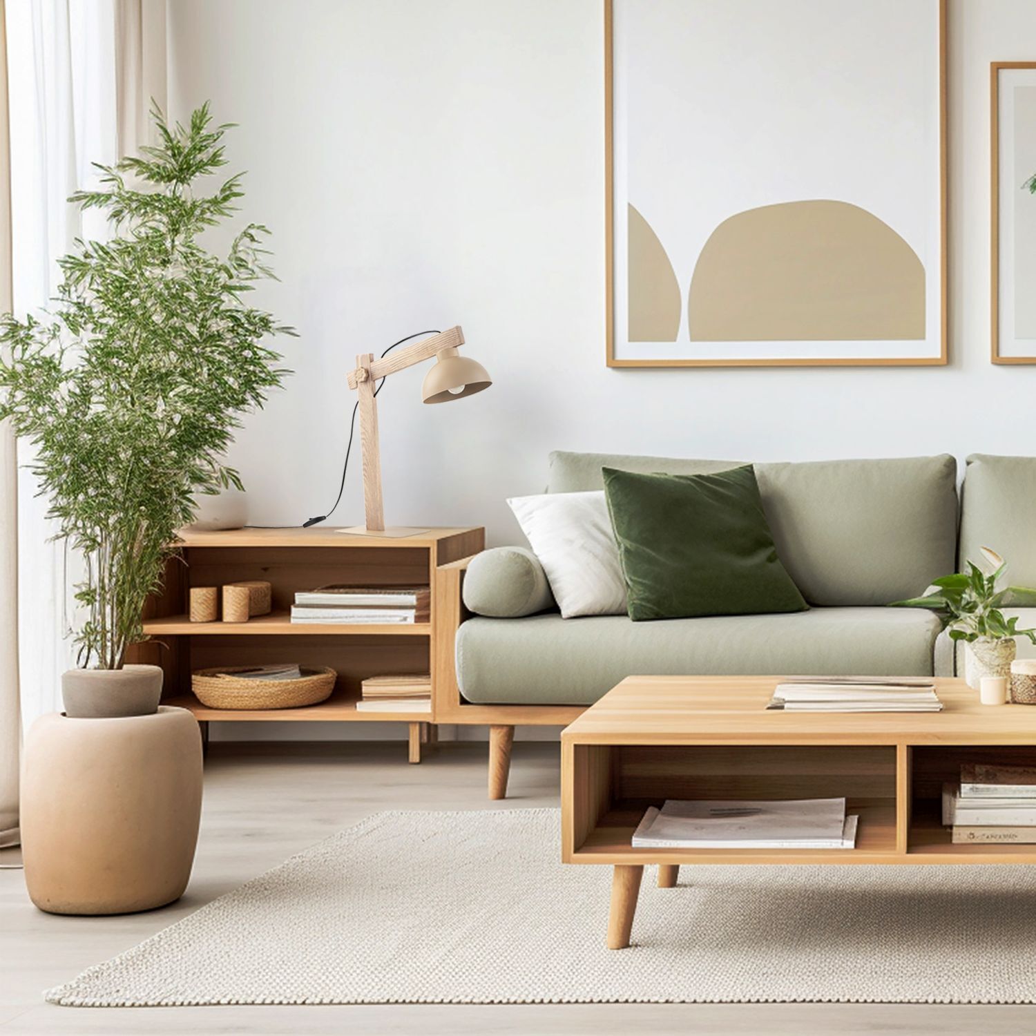 Tischleuchte Holz Metall Beige E27 52 cm flexibel wohnzimmer, sofa, holz, pflanze, lampe