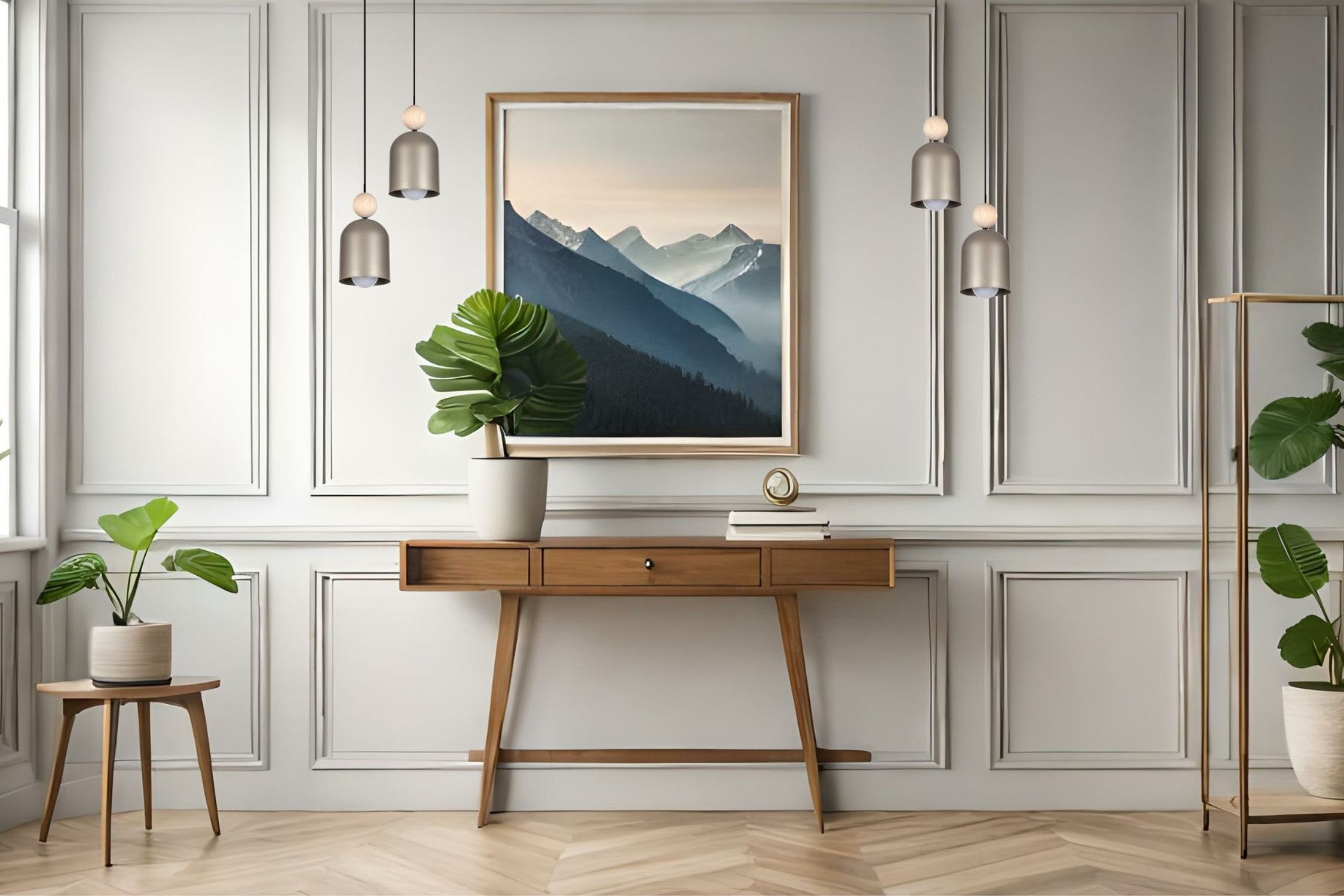 Lampe à suspendre Champagne Métal Bois 2flmg E27 Ø21 cm Drinnen, Innenarchitektur, Mobiliar, Tabelle, Pflanze