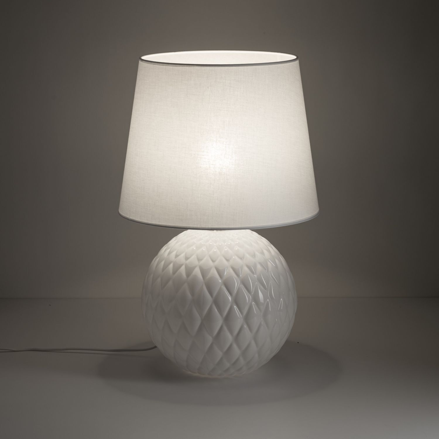 Lampe de table Blanc 60 cm de haut Ø 38 cm Verre Tissu DOLORES