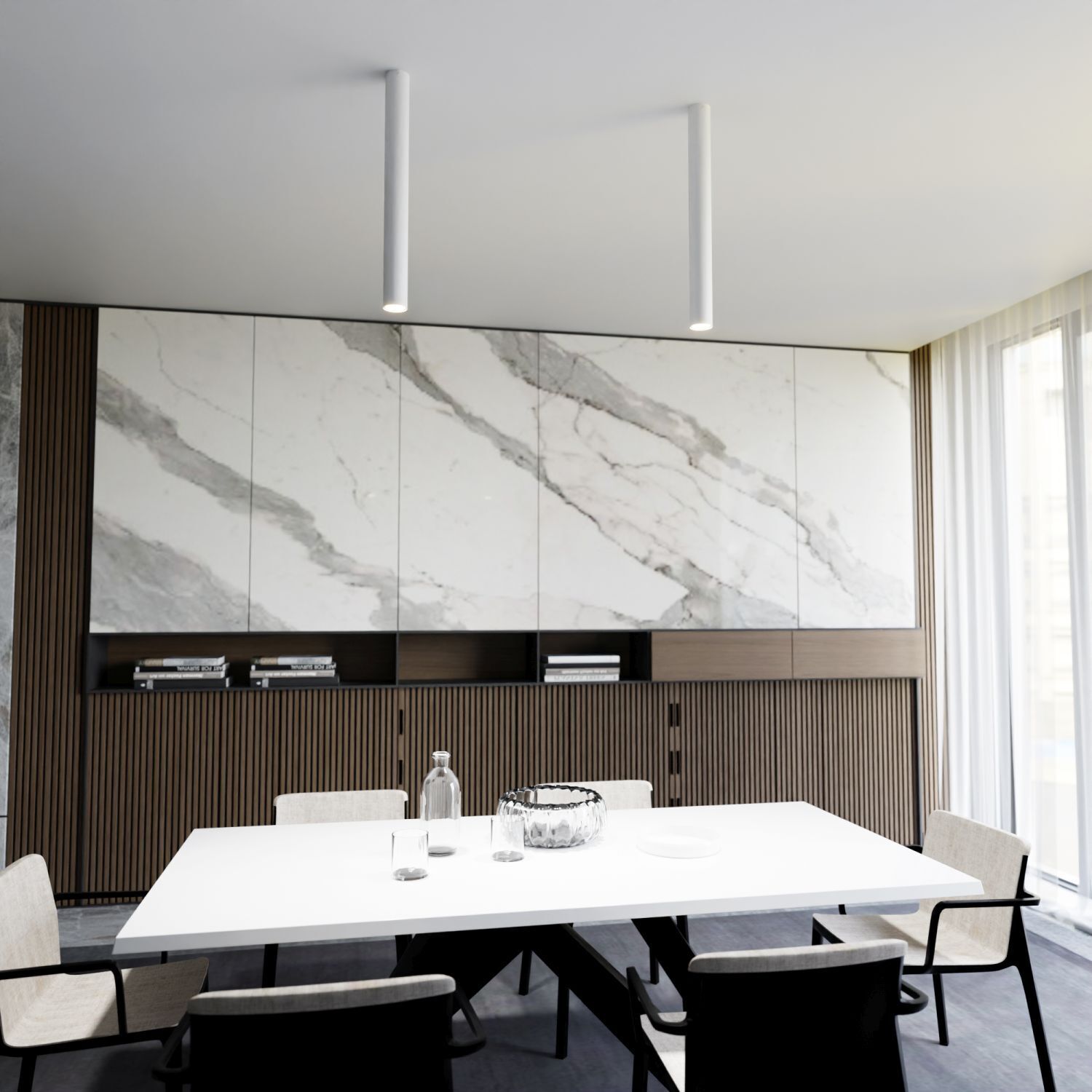 Spot apparent étroit Ø 6 cm H : 60 cm Métal blanc GU10 Drinnen, Innenarchitektur, Tabelle, Tischplatte, Esstisch