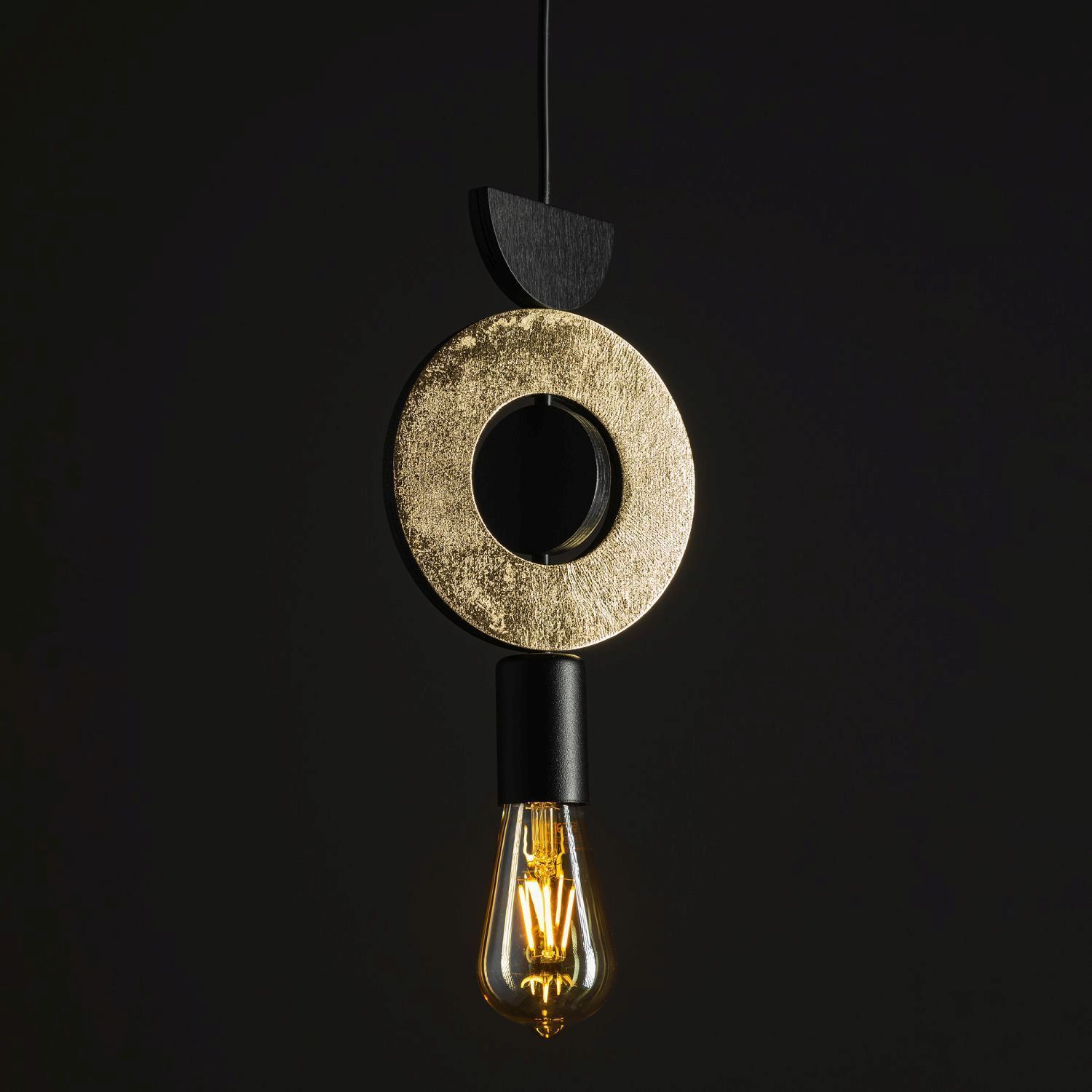 Hängelampe Holz Metall wohnlich Ø16 cm E27 in Gold Licht
