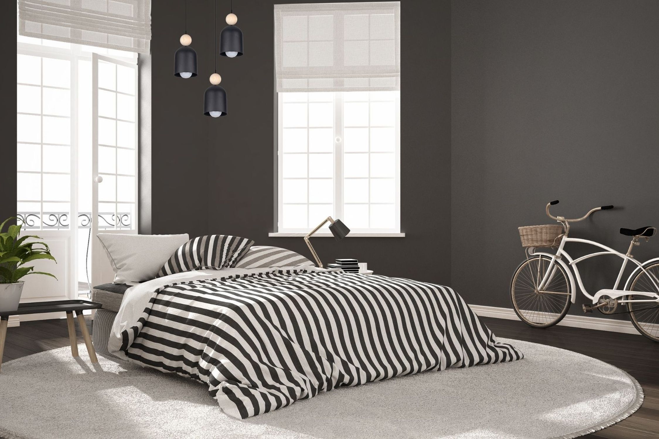 Lampe à suspendre ronde Noir Métal Bois 3-flmg E27 Ø36 cm Dekoration für Zuhause, Kissen, Mobiliar, Lampe, Bett