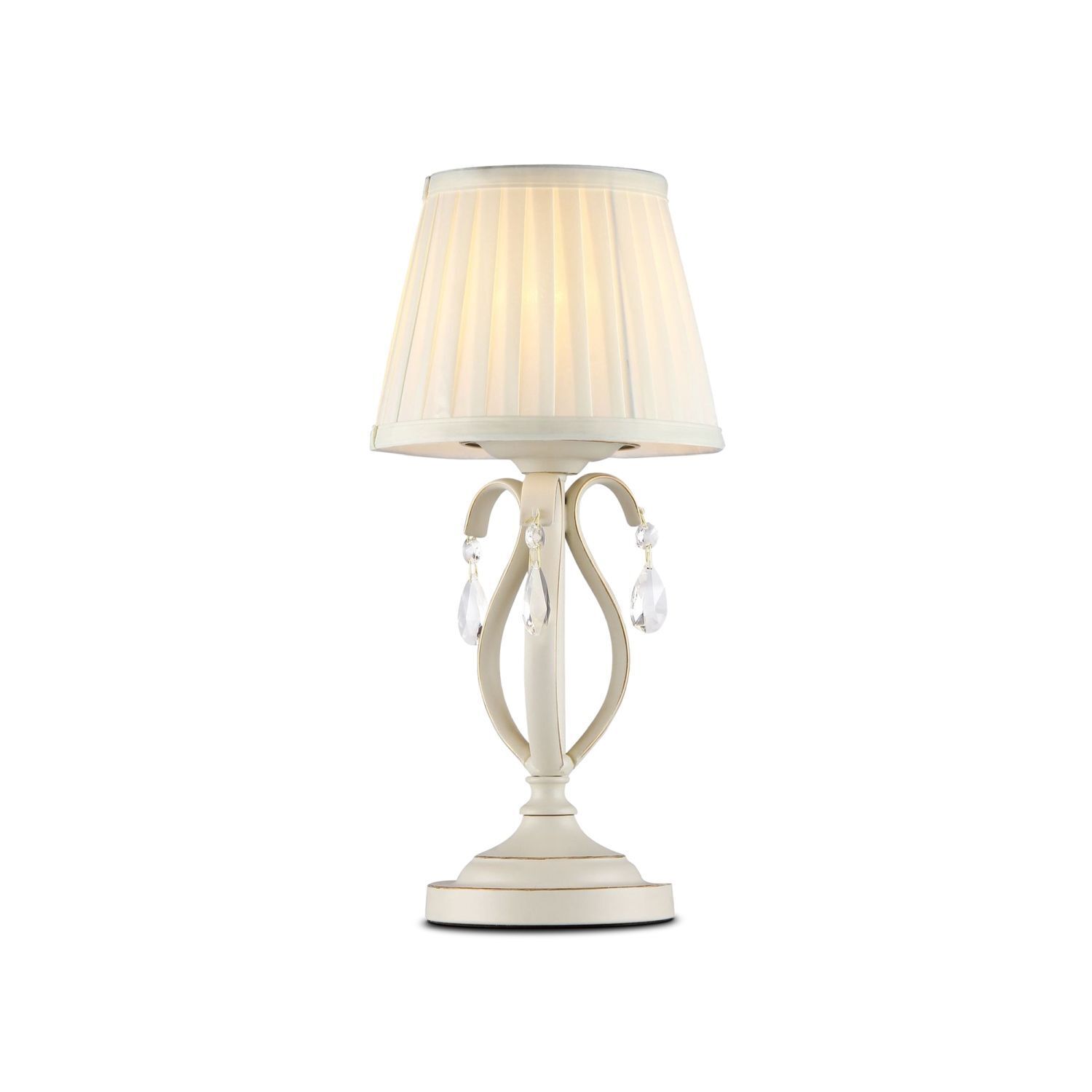 Tischlampe Stoff Metall E14 39 cm Beige Weiß rund