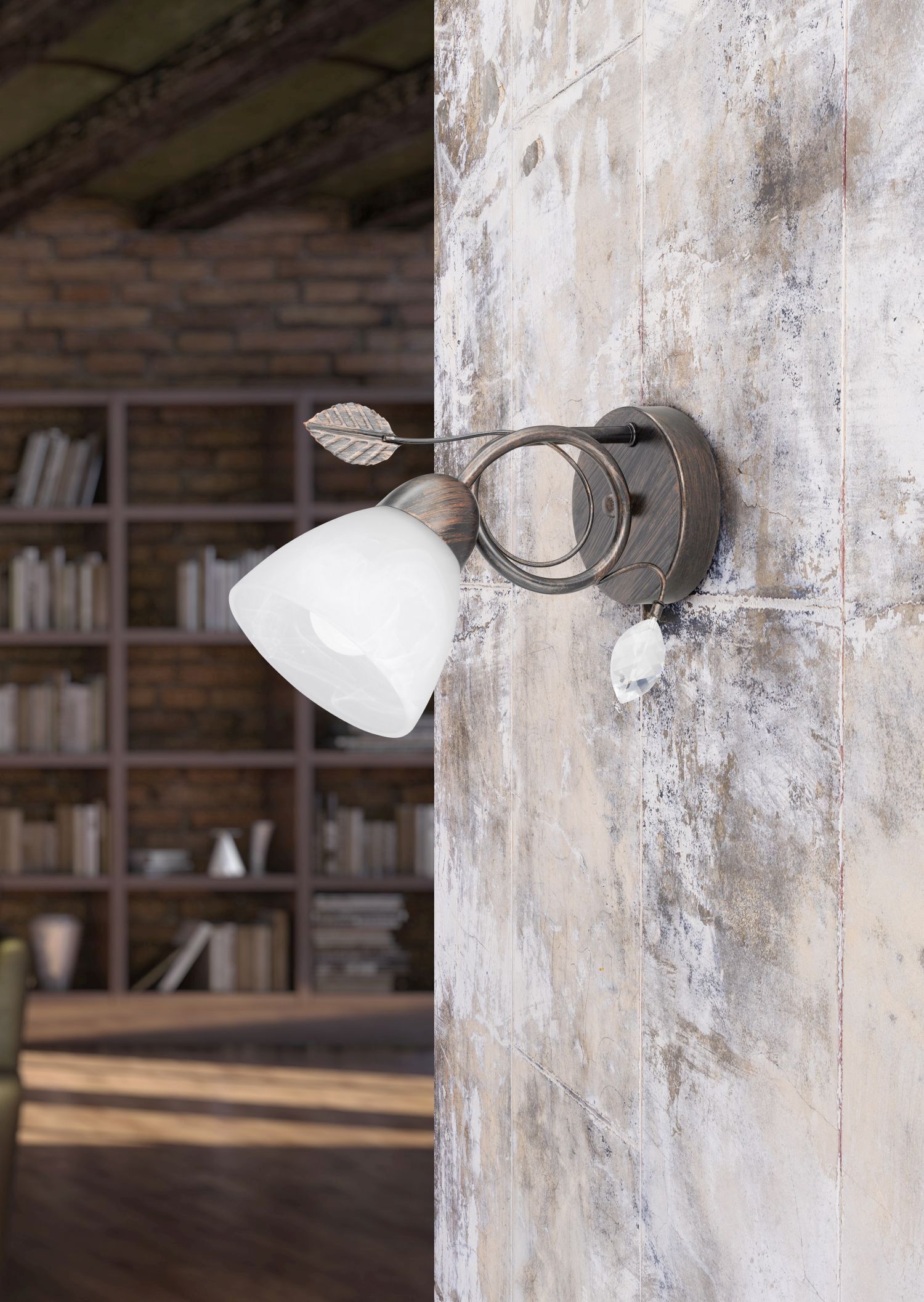 Applique florale Métal Verre E14 H:21,5 cm Rouille Antique