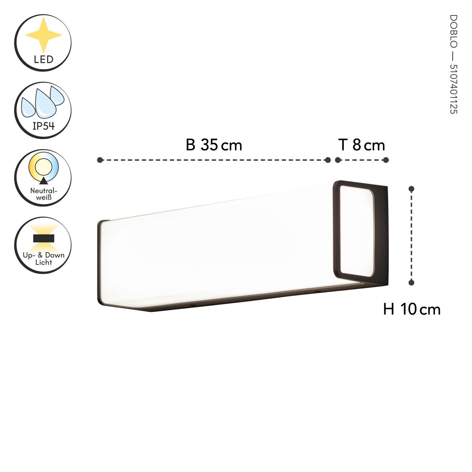 LED Wandleuchte Anthrazit Aluminium IP54 4000 K B:35 cm