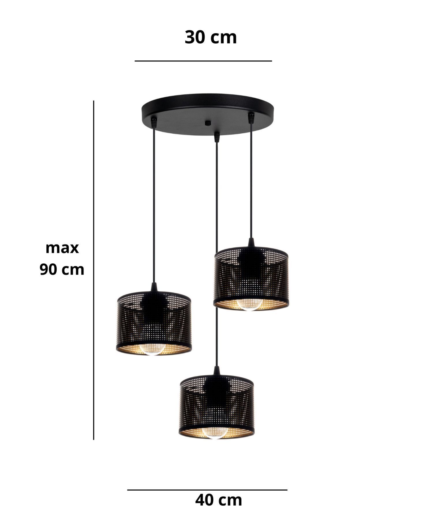 Hängelampe Metall Loft 3-flmg E27 B:40 cm Schwarz Gold Deckenleuchte, Leuchte, Lampe