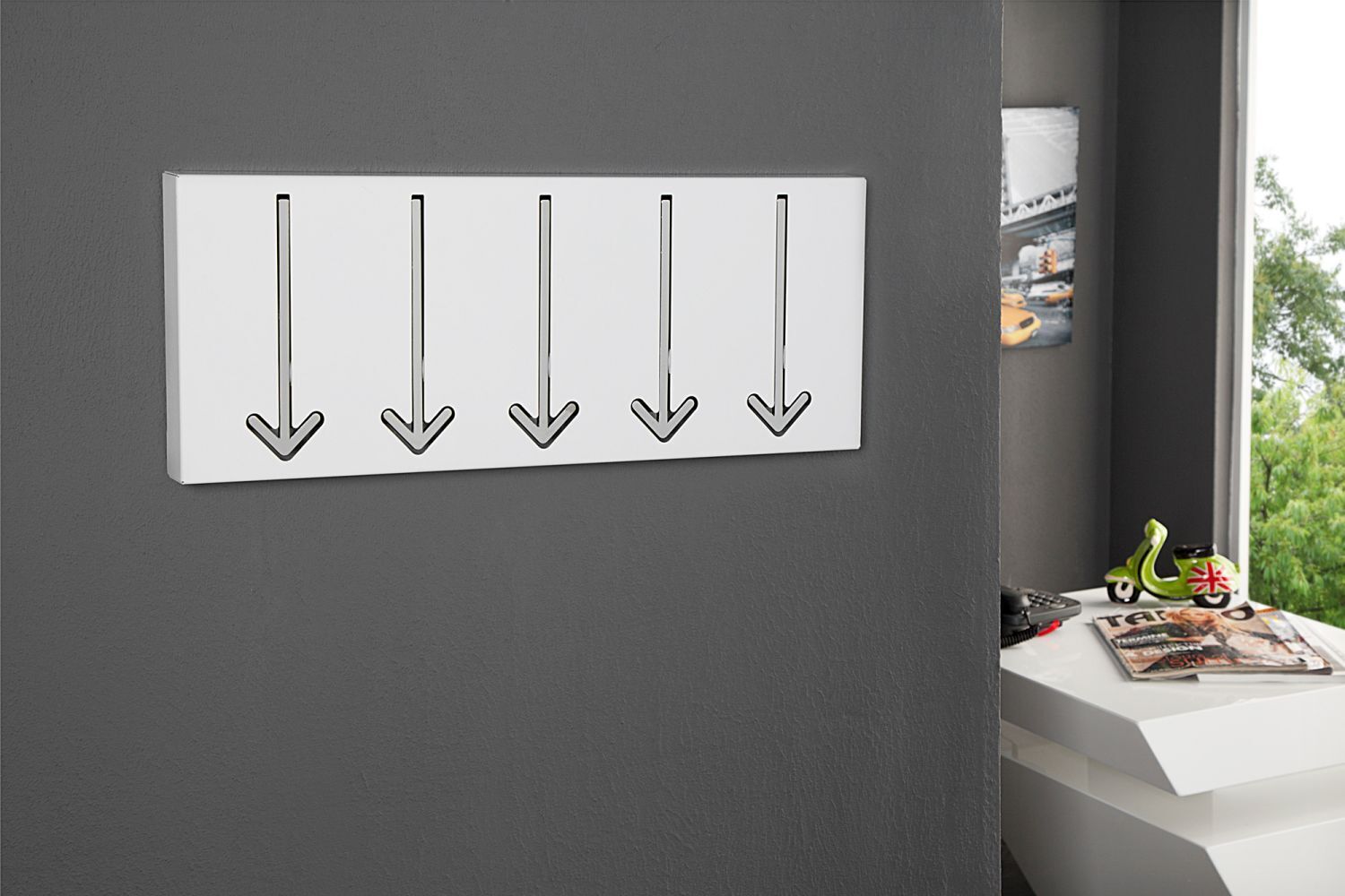 Portemanteau mural en métal 45 cm en blanc avec 5 crochets Drinnen, Innenarchitektur