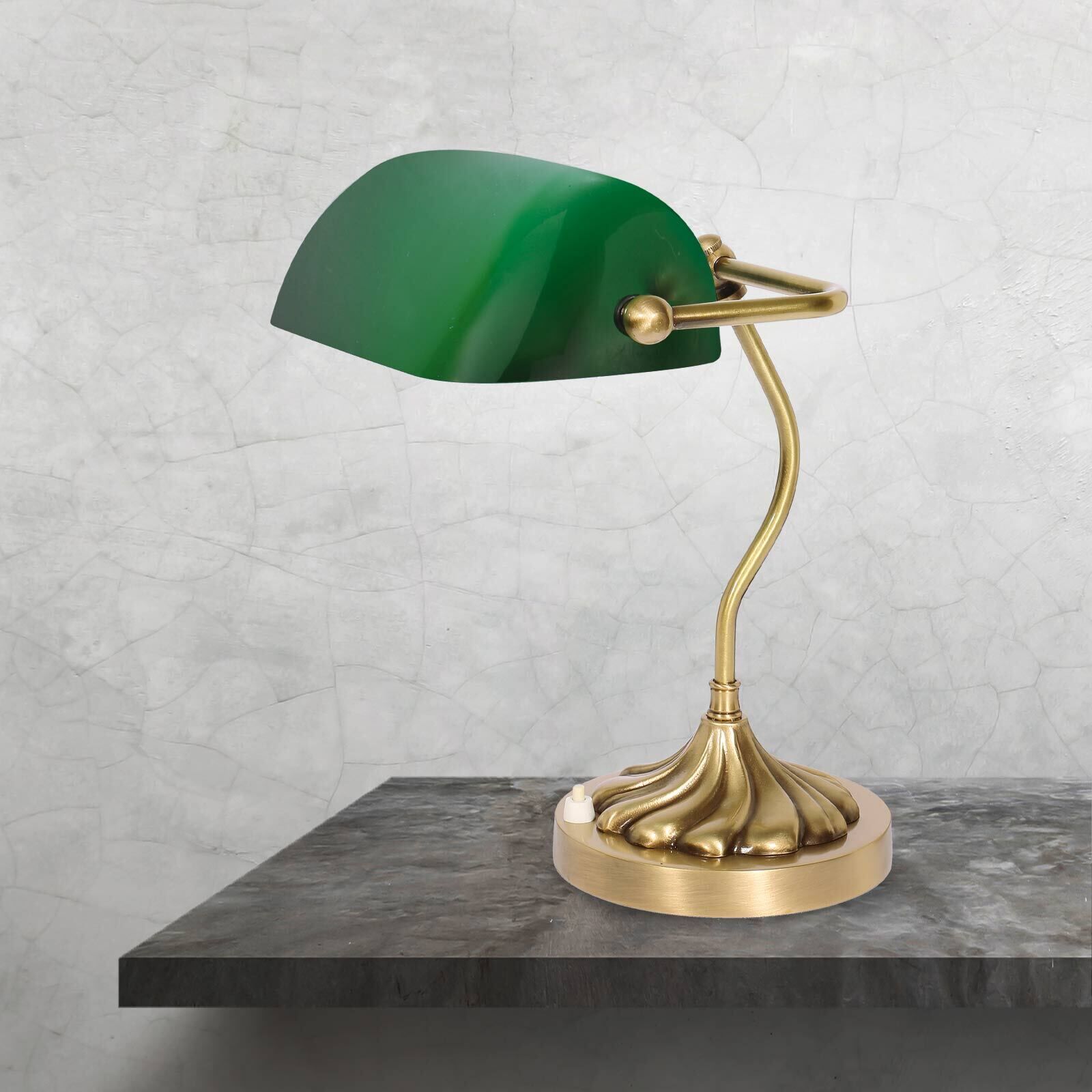 Lampe de banquier en bronze vert clair E27 29 cm verre laiton