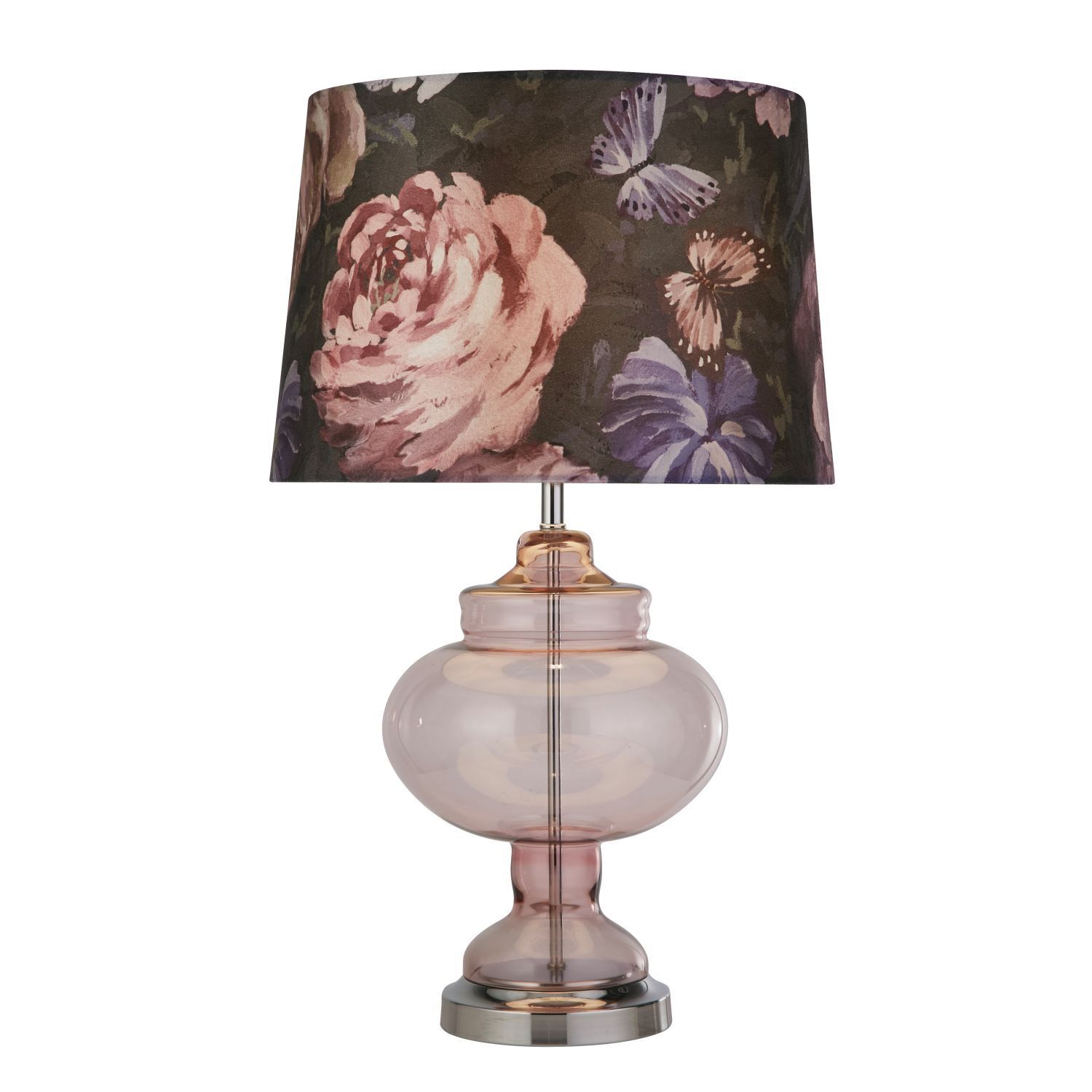 Lampe de table E27 61 cm D : 38 cm Rose Multicolore Tissu Verre