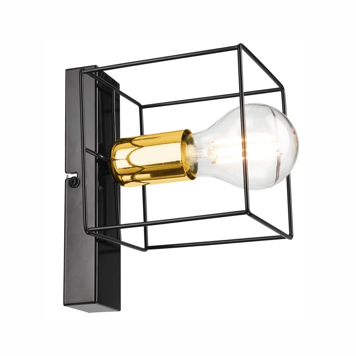 Wandleuchte Metall klein Schwarz Gold Würfel Draht für E27