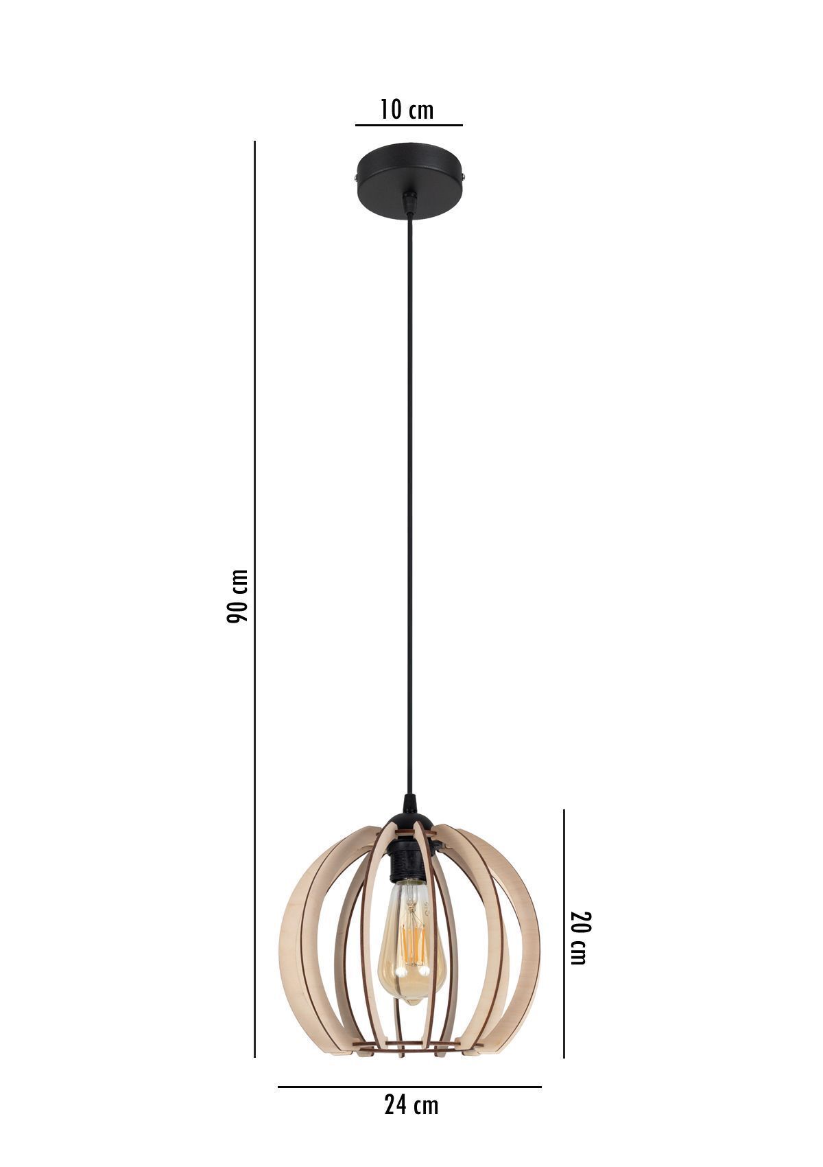 Runde Pendelleuchte Holzschirm Metall E27 Kugel Ø24 cm Leuchte, Kronleuchter, Lampe, Deckenleuchte