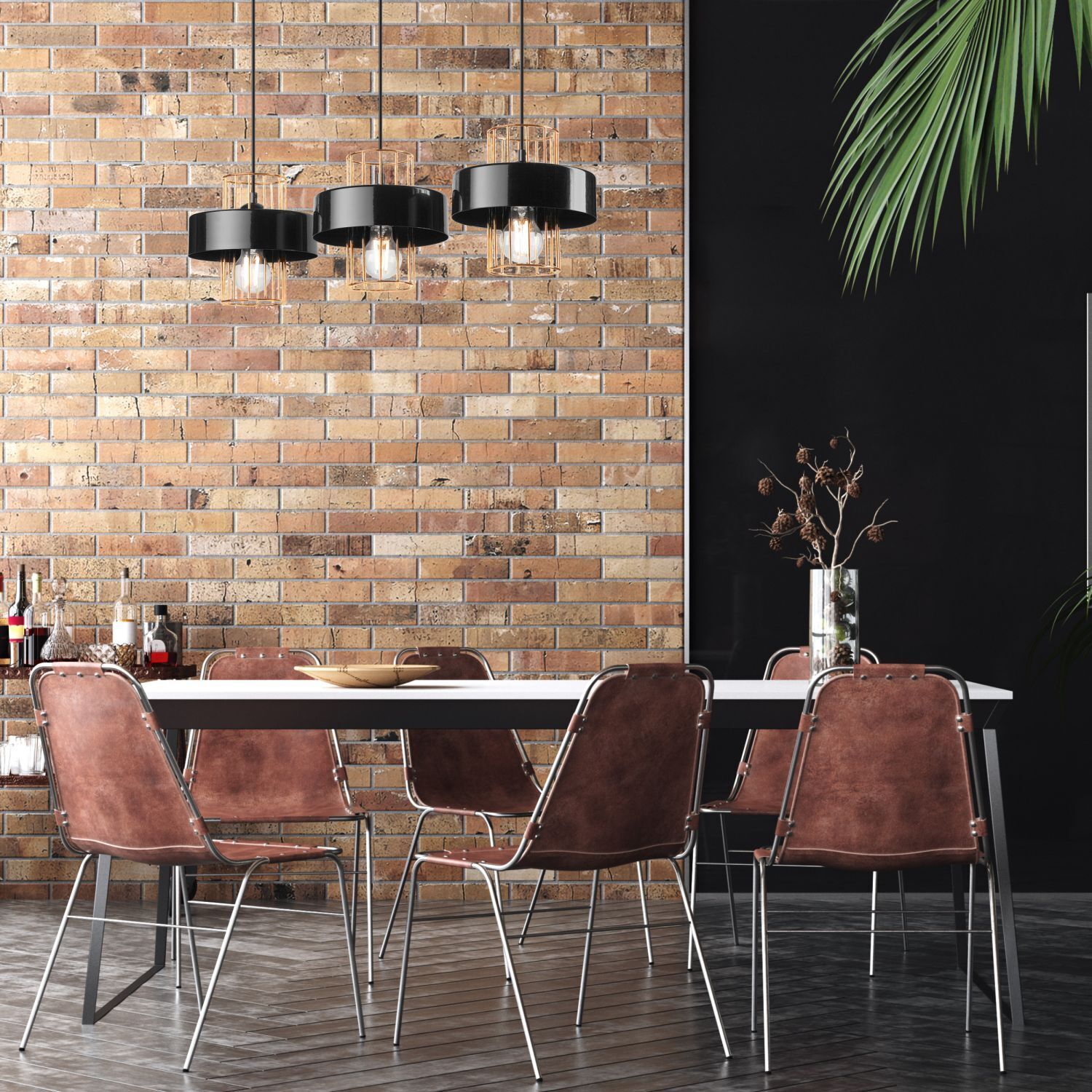Hängelampe Schwarz Gold 3-flammig E27 B: 60 cm Metall