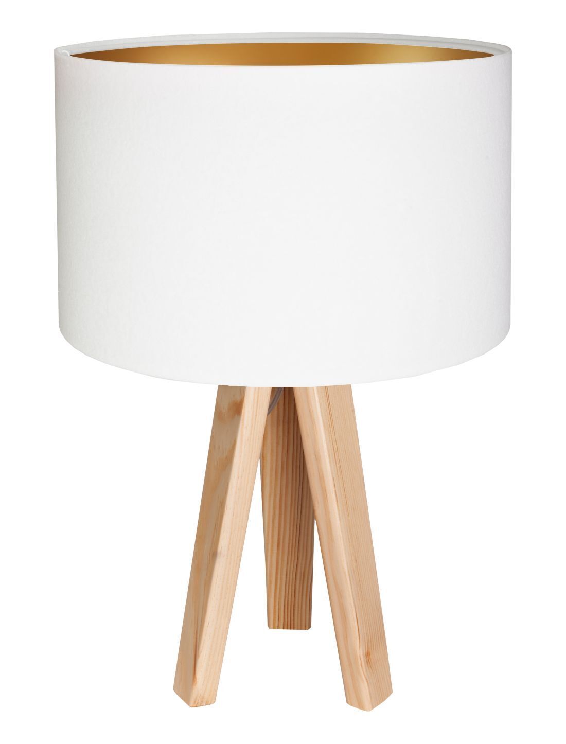 Lampe de table bois trépied 46cm blanc or rétro ROSIE