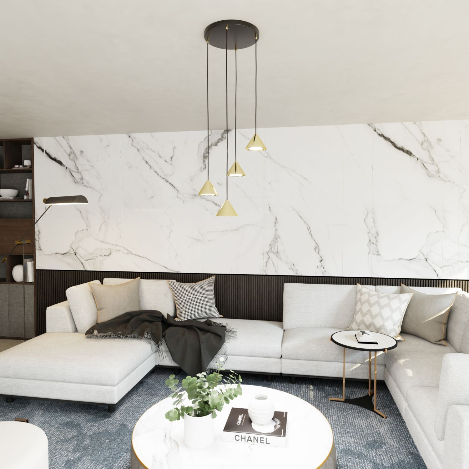 Runde Hängelampe Metall Ø30 cm GX53 in Schwarz Gold Dekoration für Zuhause, Wohnzimmer, Innenarchitektur, Couch, Tabelle