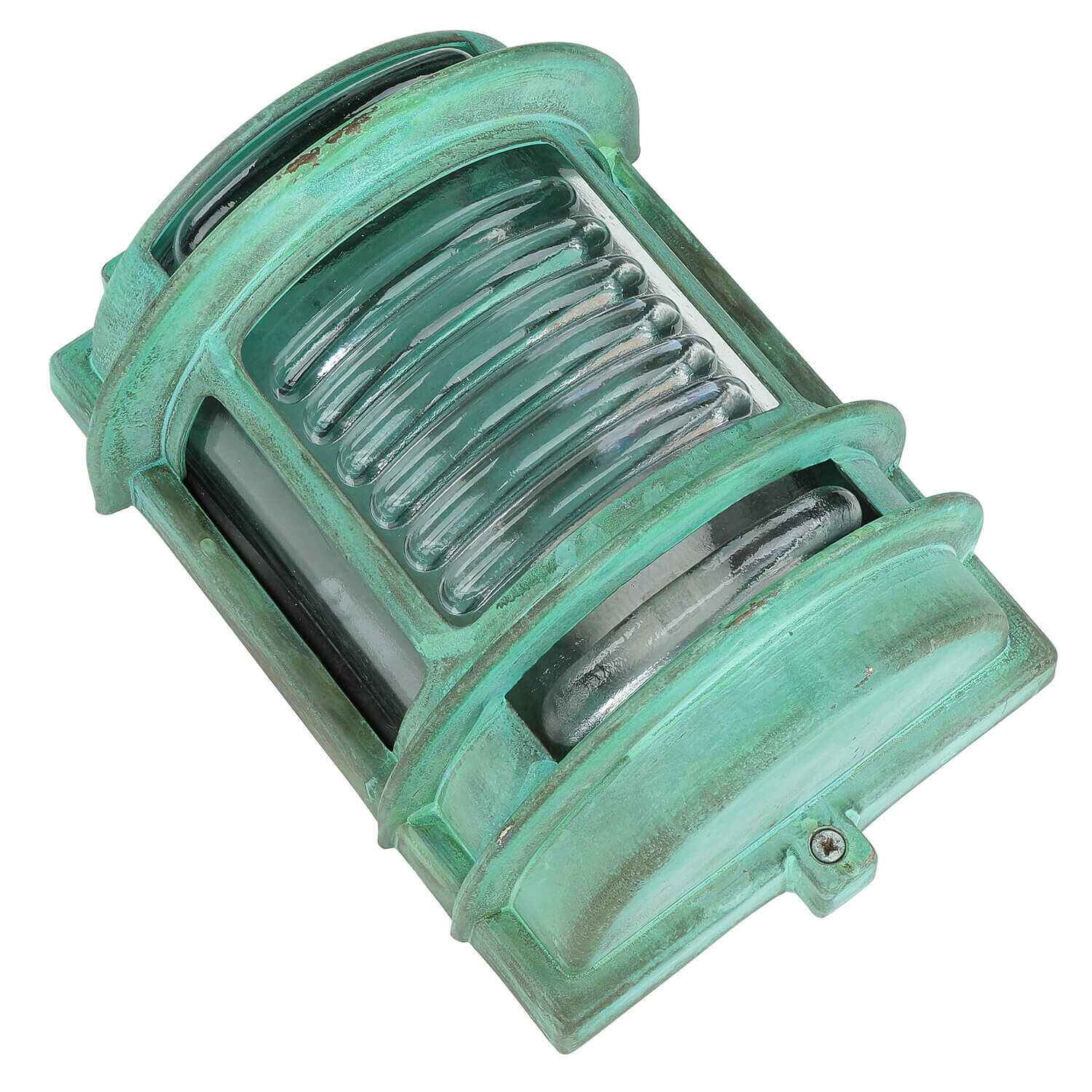 Lampe d'extérieur mur IP64 laiton verre vert antique E27