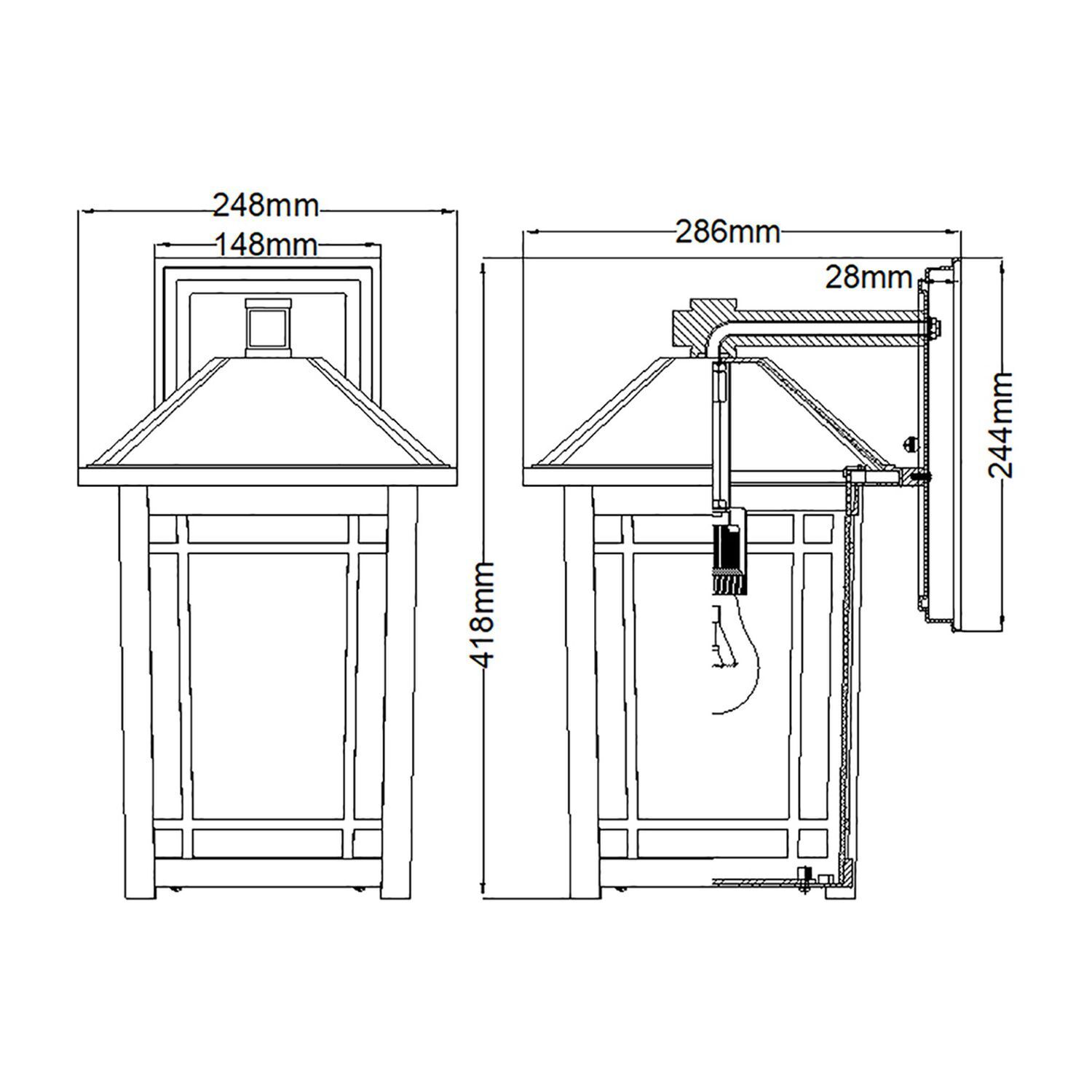 Lampe d'extérieur vintage murale E27 IP44 H : 41,8 cm Noir Lampe