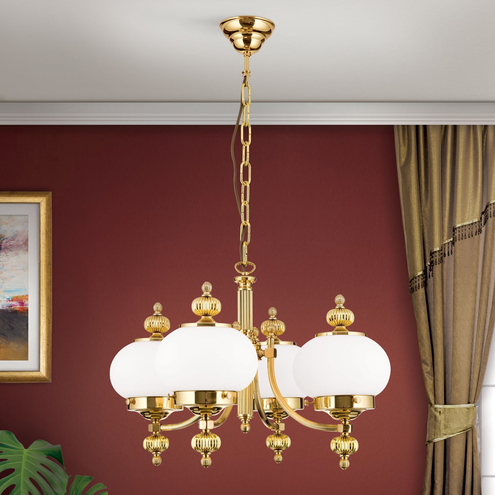 Deckenleuchte, Chandelier, Gold, Glasdunkel, Kronleuchter