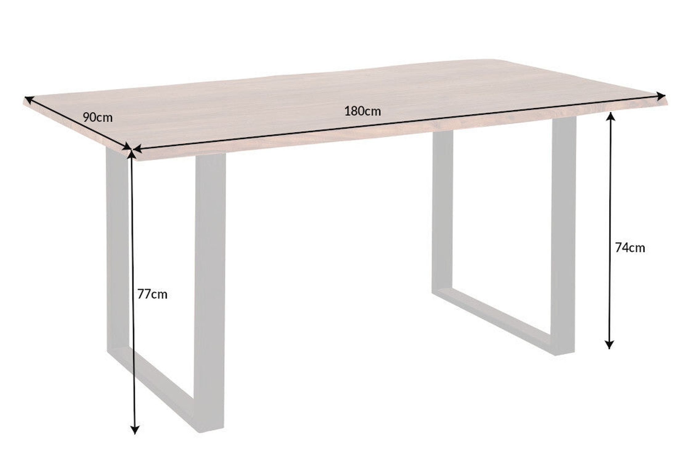 Table de salle à manger en bois d'acacia et métal avec arête d'arbre 180 x 90 cm