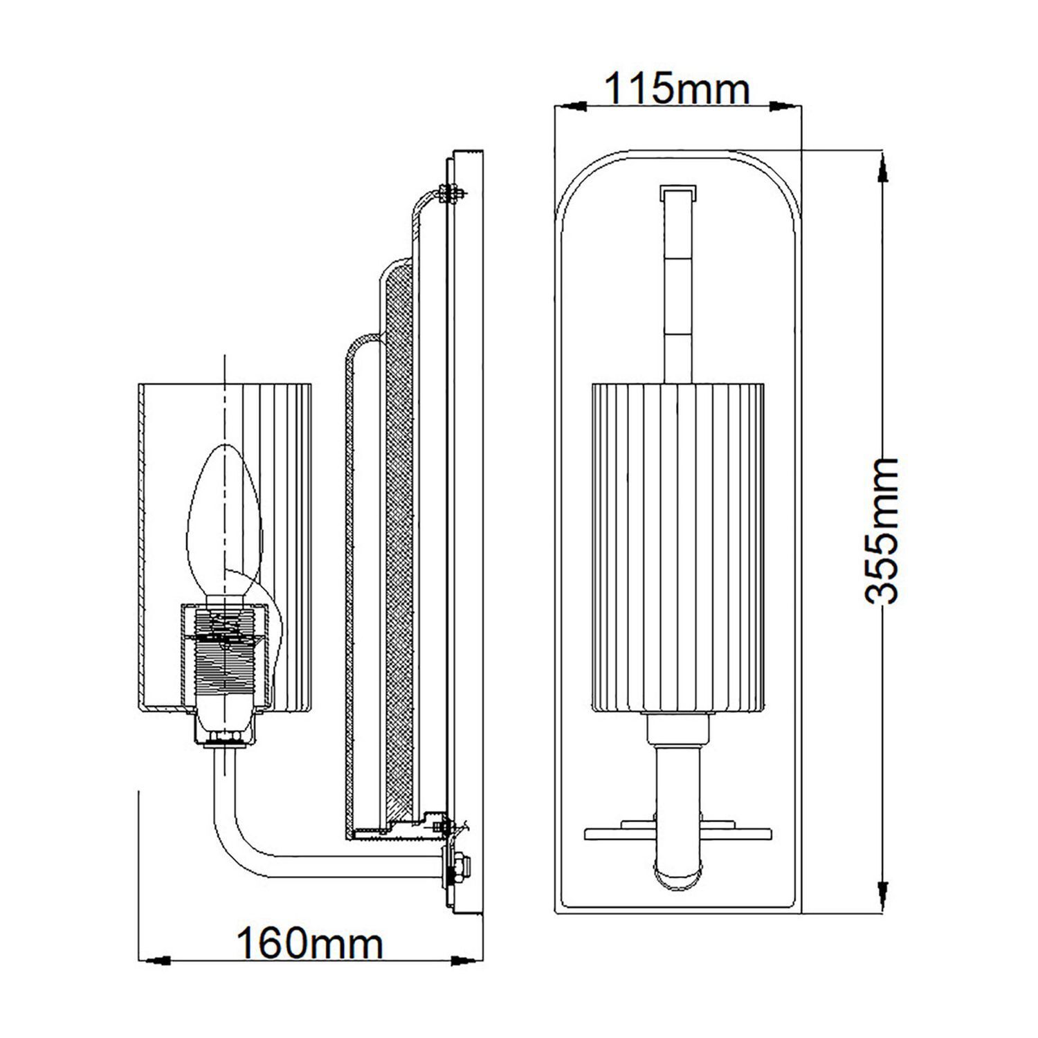 LED-Lampe, Kupferlampe, Lichtarmatur, Wandmontage, Maßezeichnung