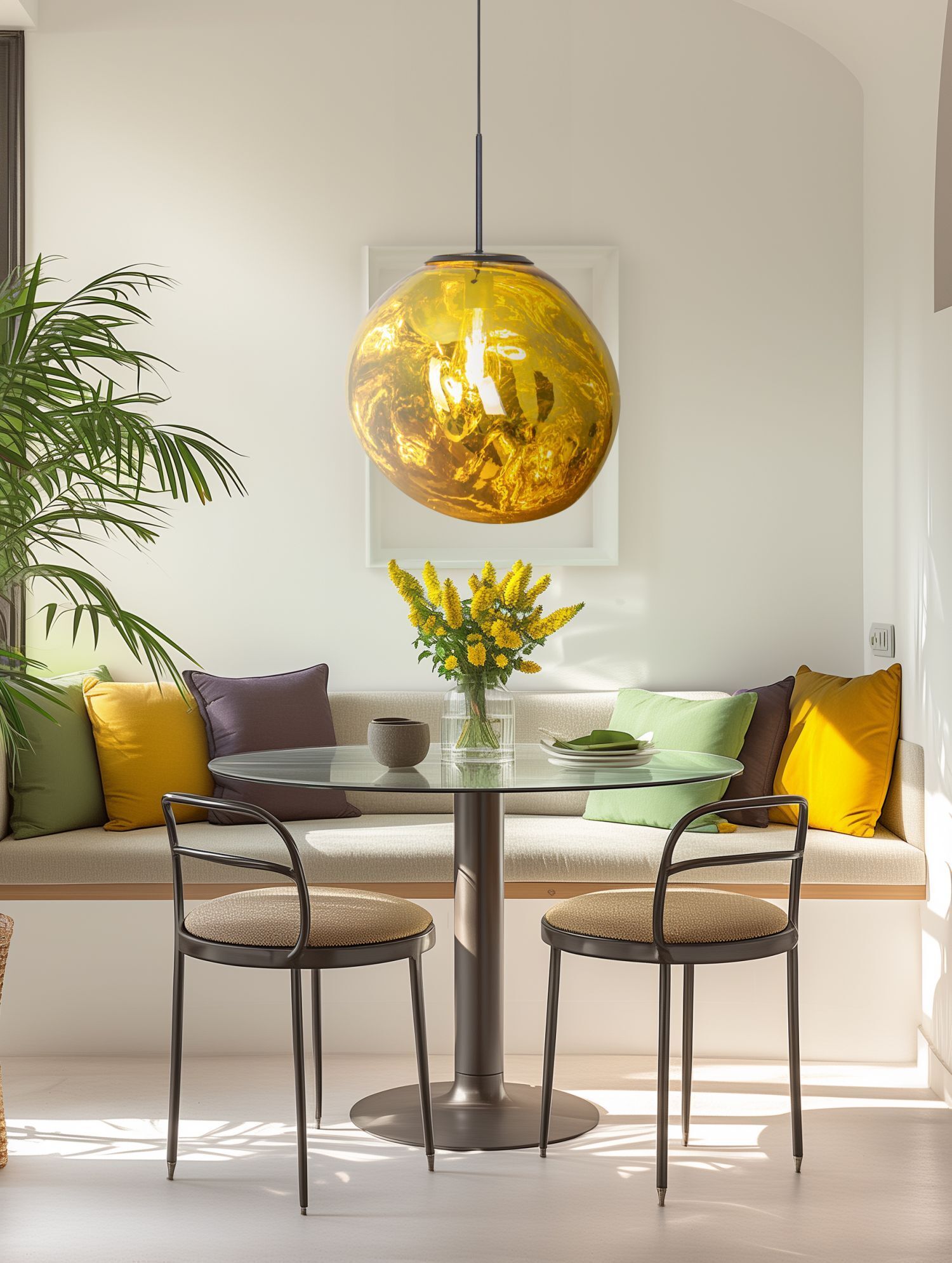Lampe à suspendre ronde en verre jaune E27 Ø36 cm Moderne et élégante