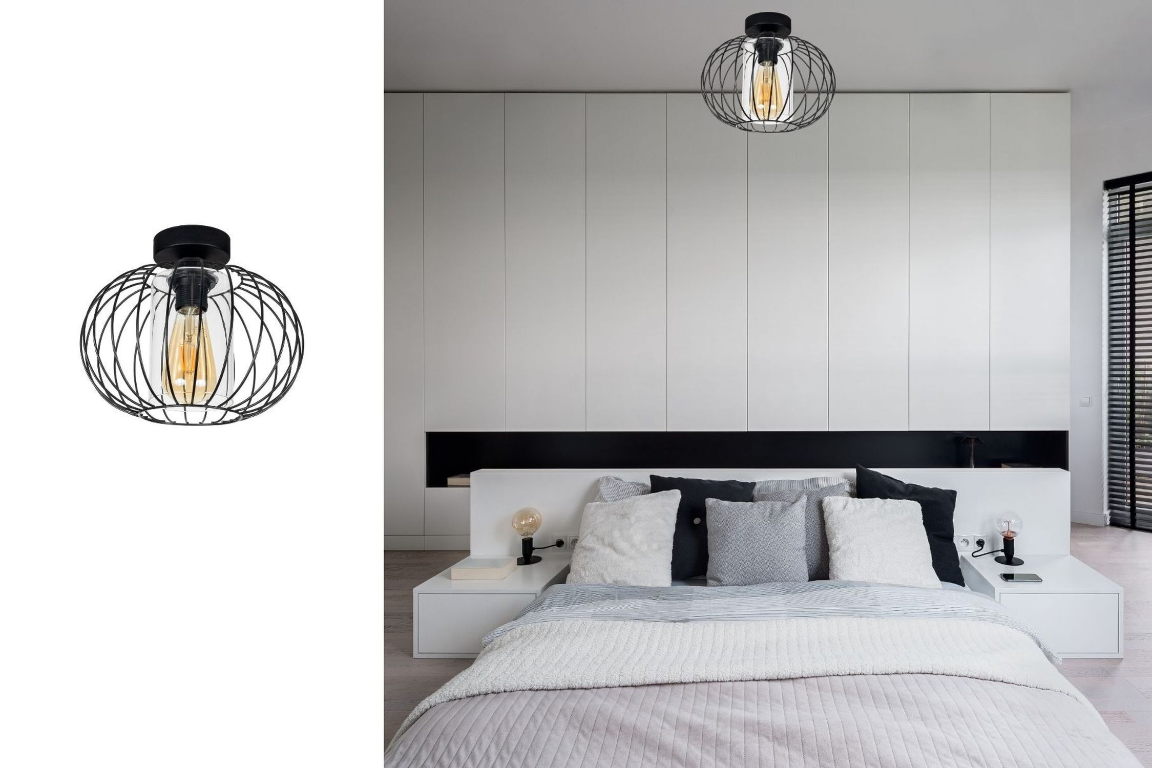 Lampe de plafonnier métal E27 ronde Ø25 cm noir rétro design Drinnen, Innenarchitektur, Kissen, Dekoration für Zuhause, Leuchte