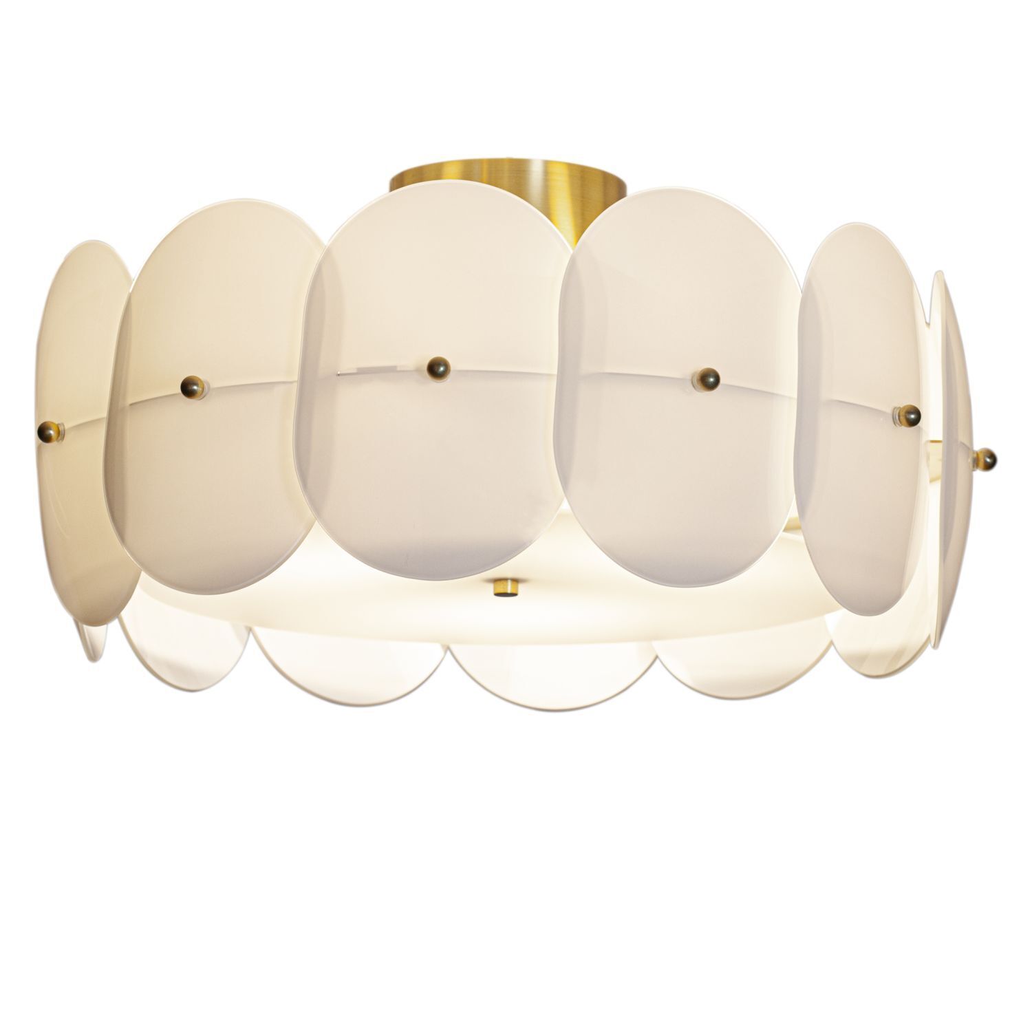 Deckenlampe Metall Glas E27 D: 53 cm in Messing Weiß rund Leuchte, Lampe