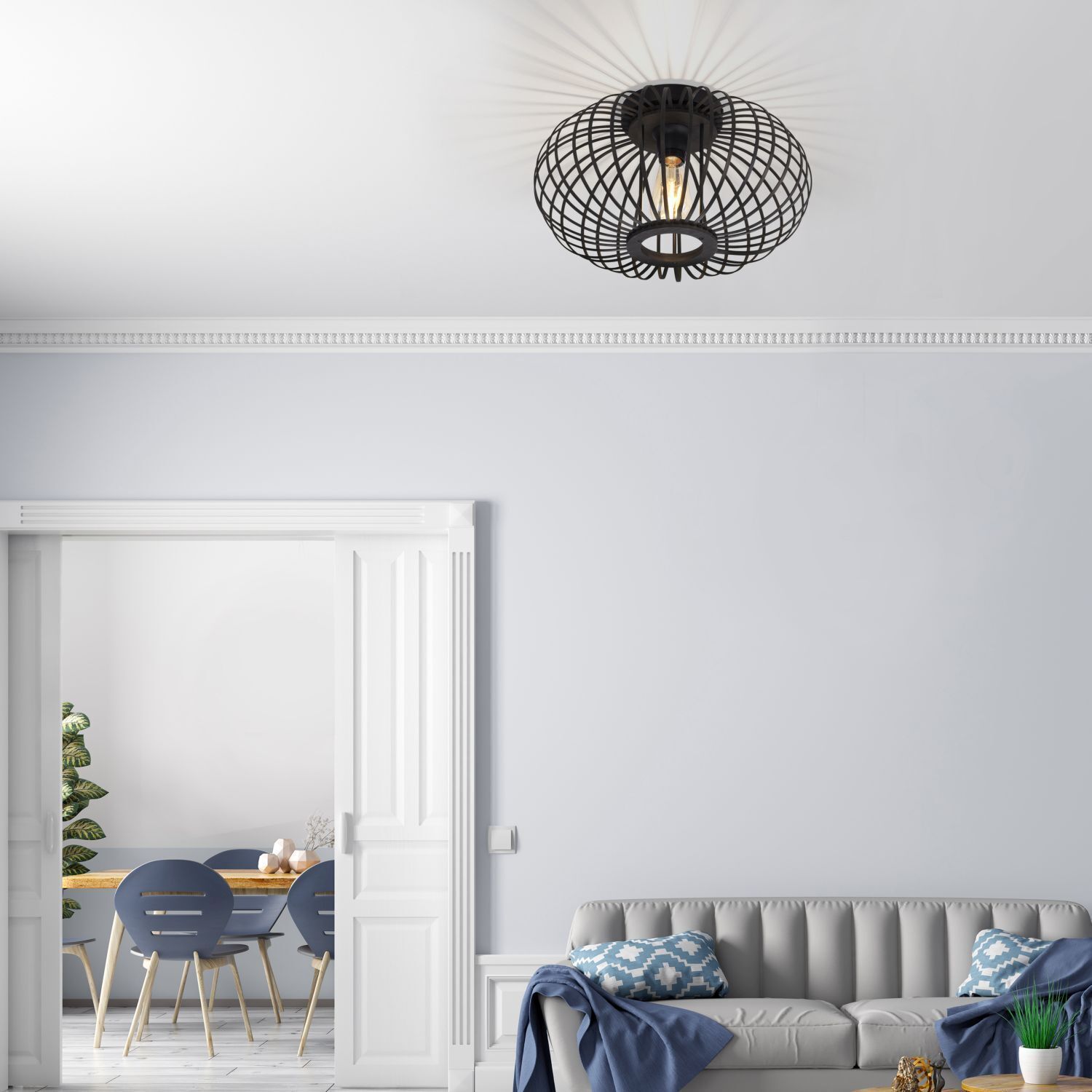 Lampe de plafonnier Scandinave Métal Bois E27 ronde Ø40 cm