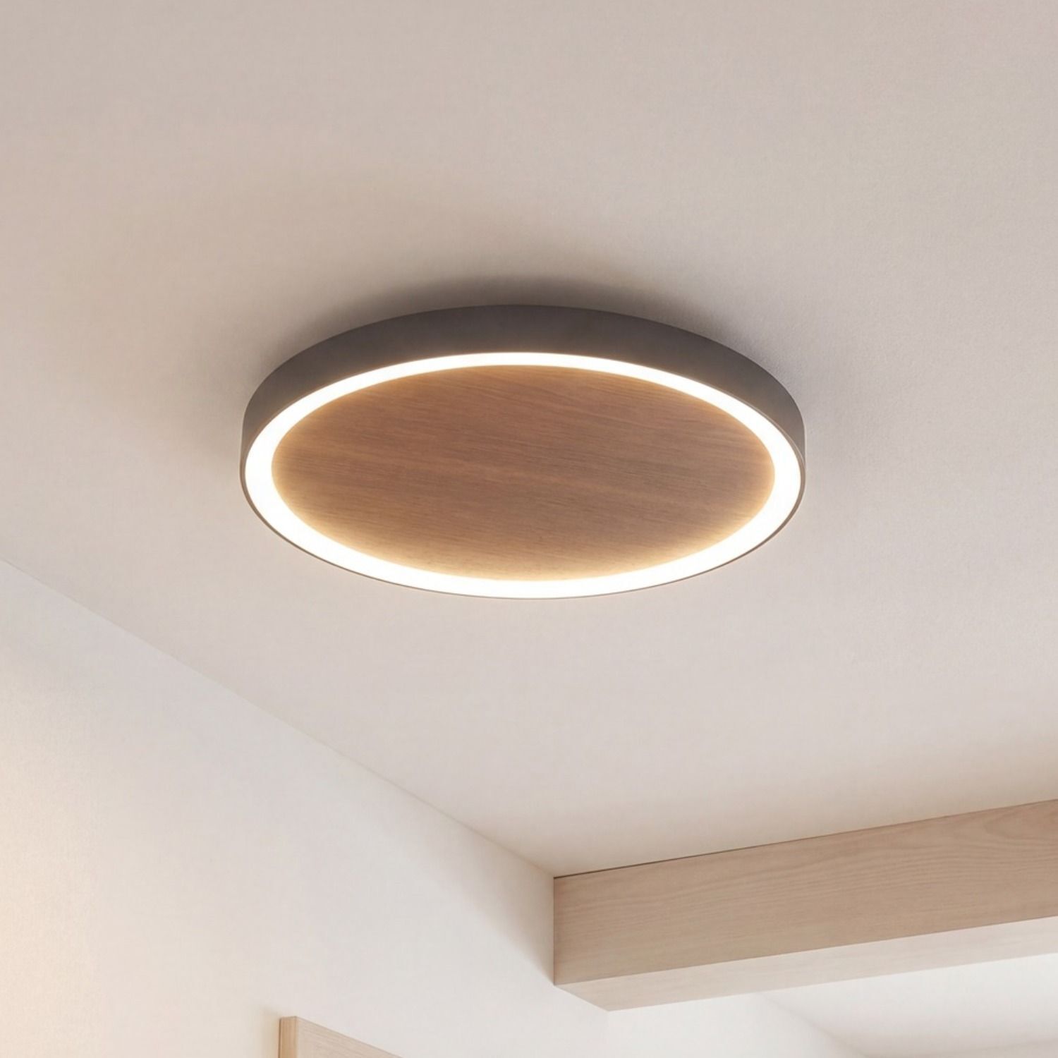 LED Deckenlampe Holz Ø50 cm 3500 K 3 Stufen dimmbar deckenleuchte, rund, holzoptik, led, inneres licht