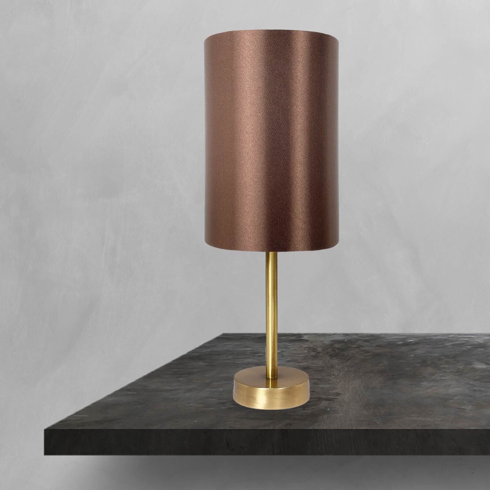Lampe de table laiton tissu H : 38,5 cm E27 en bronze brun
