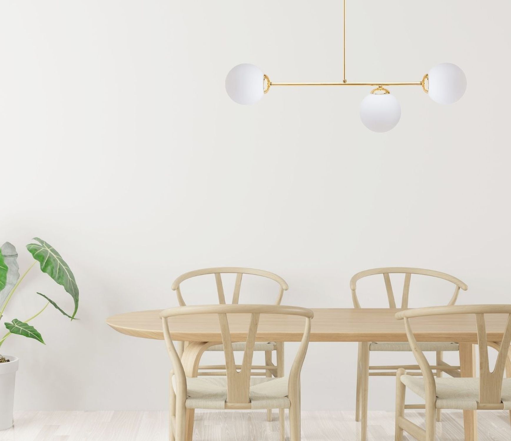 Esstisch, Holztisch, Wandlampe, Pendelleuchte, Pflanze