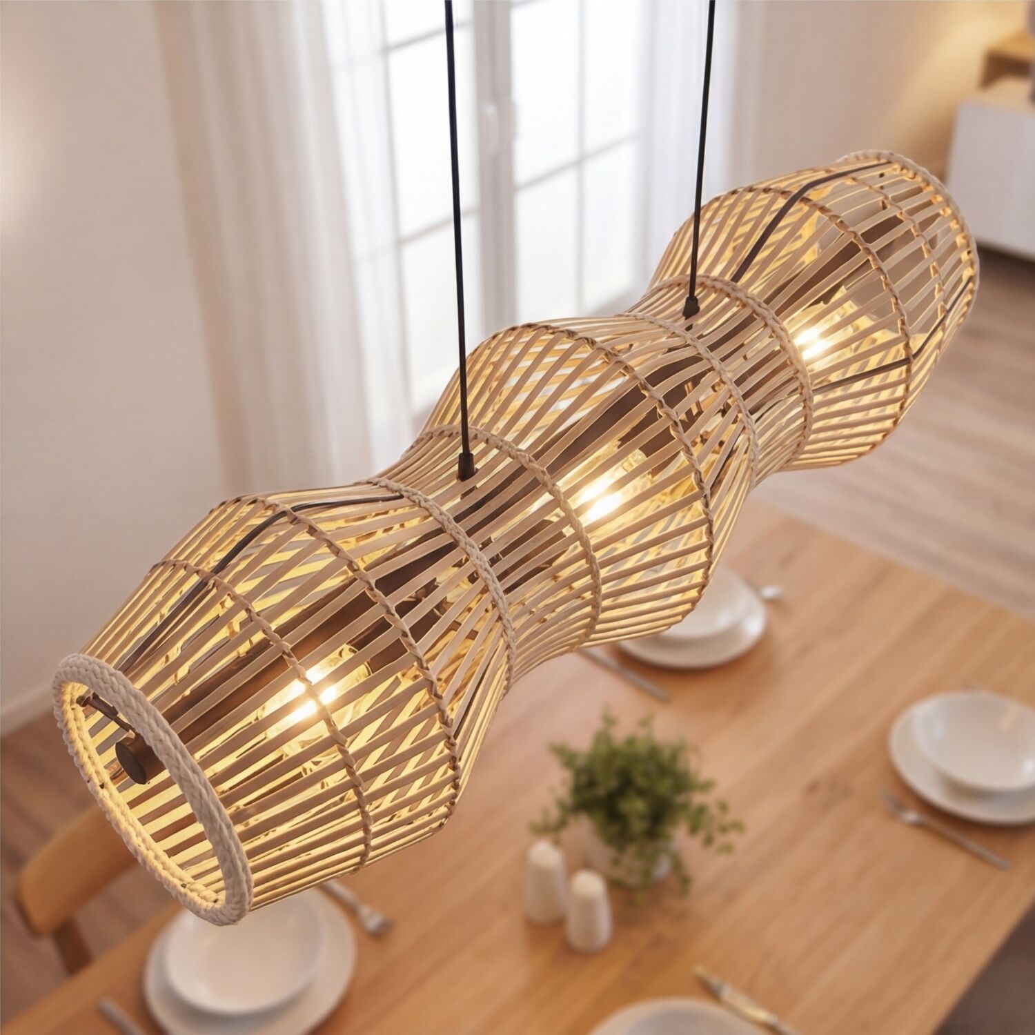 Hängeleuchte, Lampenschirm, Rattan, Kette, Wohnzimmer