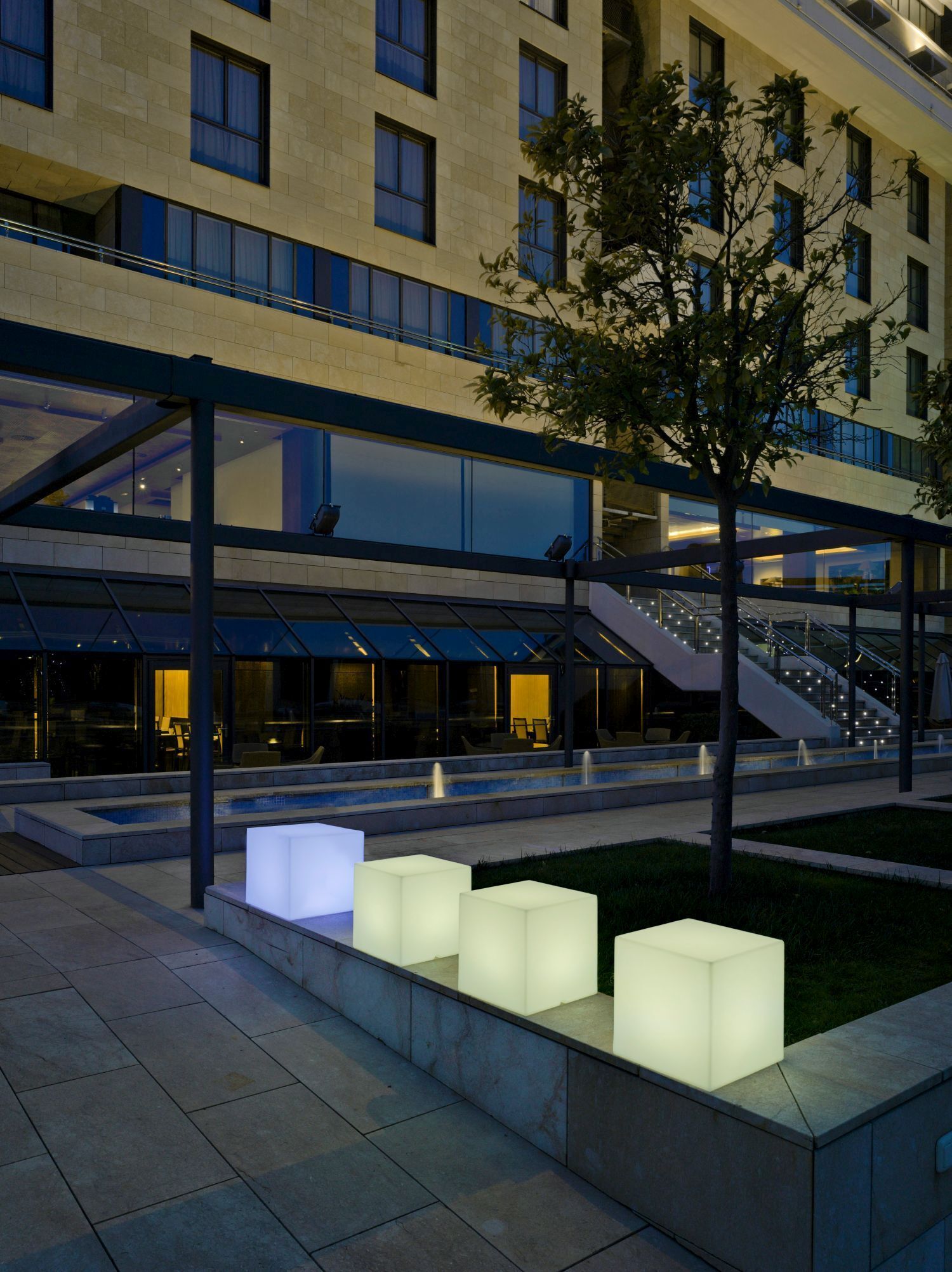 Bürogebäude, Stadt, Beleuchtung, Handlauf, Städtisch