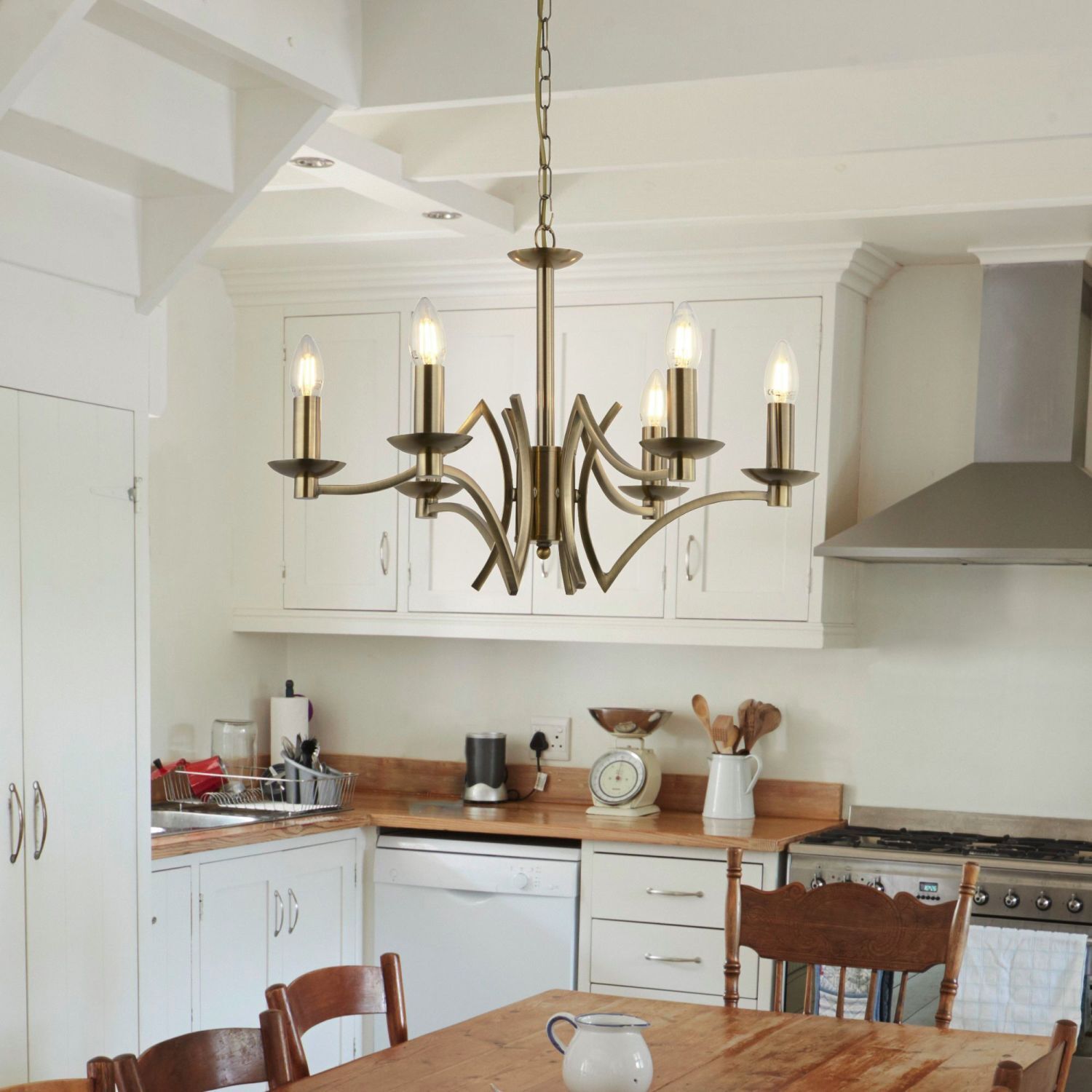 Kronleuchter Esszimmer Ø 56 cm in Messing antik 6-armig E14 Esszimmer, Esstisch, Innenarchitektur, Kronleuchter, Küche