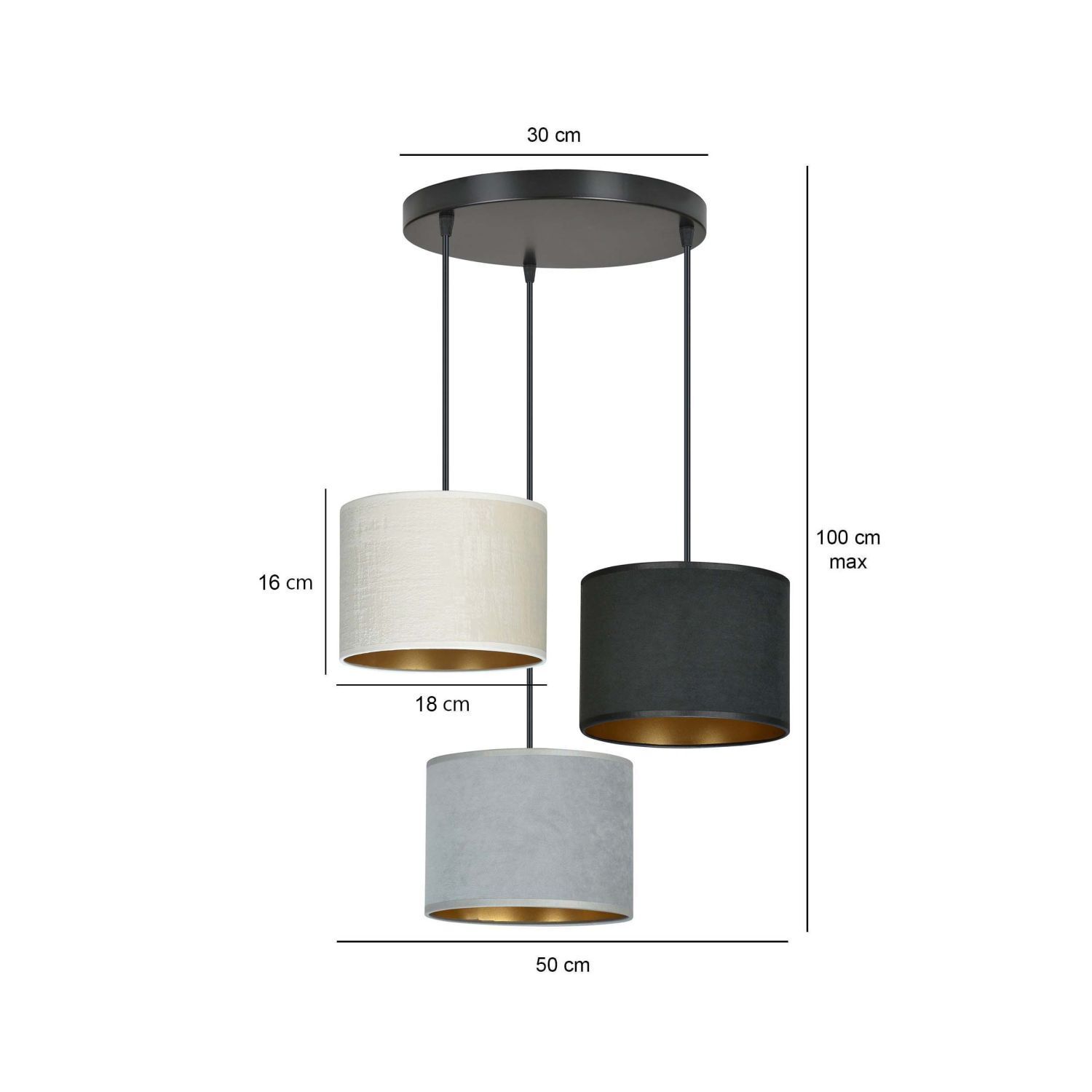 Suspension réglable tissu métal E27 3 flammes CYRIL