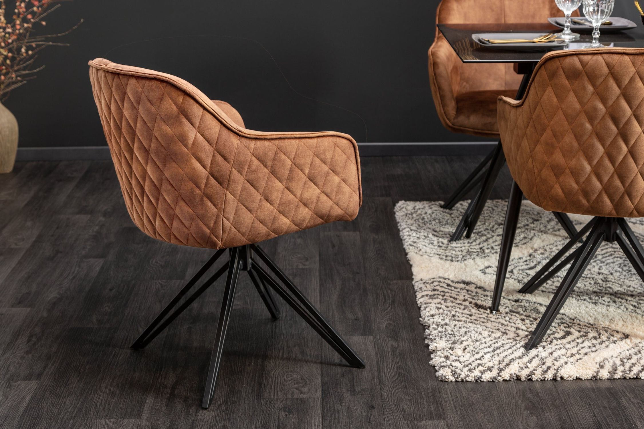 Chaise pivotante velours métal marron noir L : 58 cm avec dossier Innenarchitektur, Holz, Mobiliar, Fußboden, Stuhl