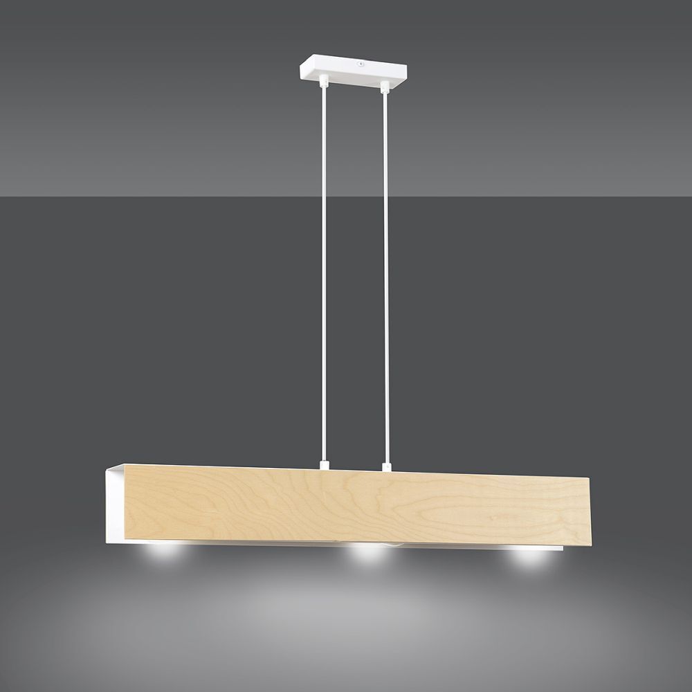 Suspension bois métal ajustable 3x E27 Naturel Blanc Lampe