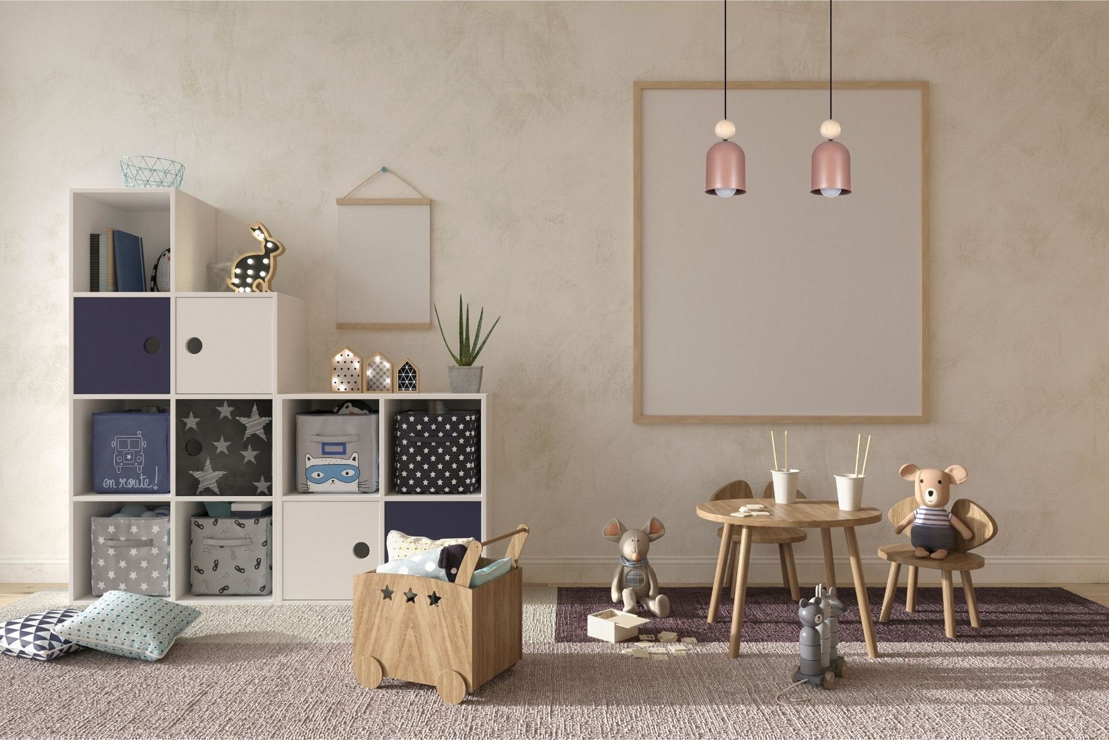 Suspension Rose Métal Bois 2 flammes E27 46 cm de long Dekoration für Zuhause, Drinnen, Innenarchitektur, Mobiliar, Wohnzimmer