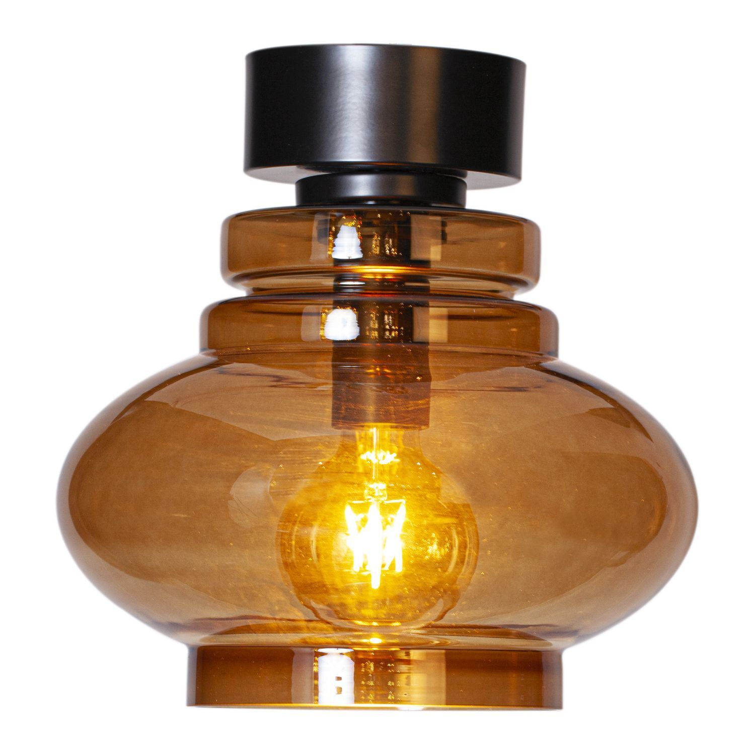 Lampe de plafonnier Vintage métal verre fumé L : 30 cm en argent Cognac