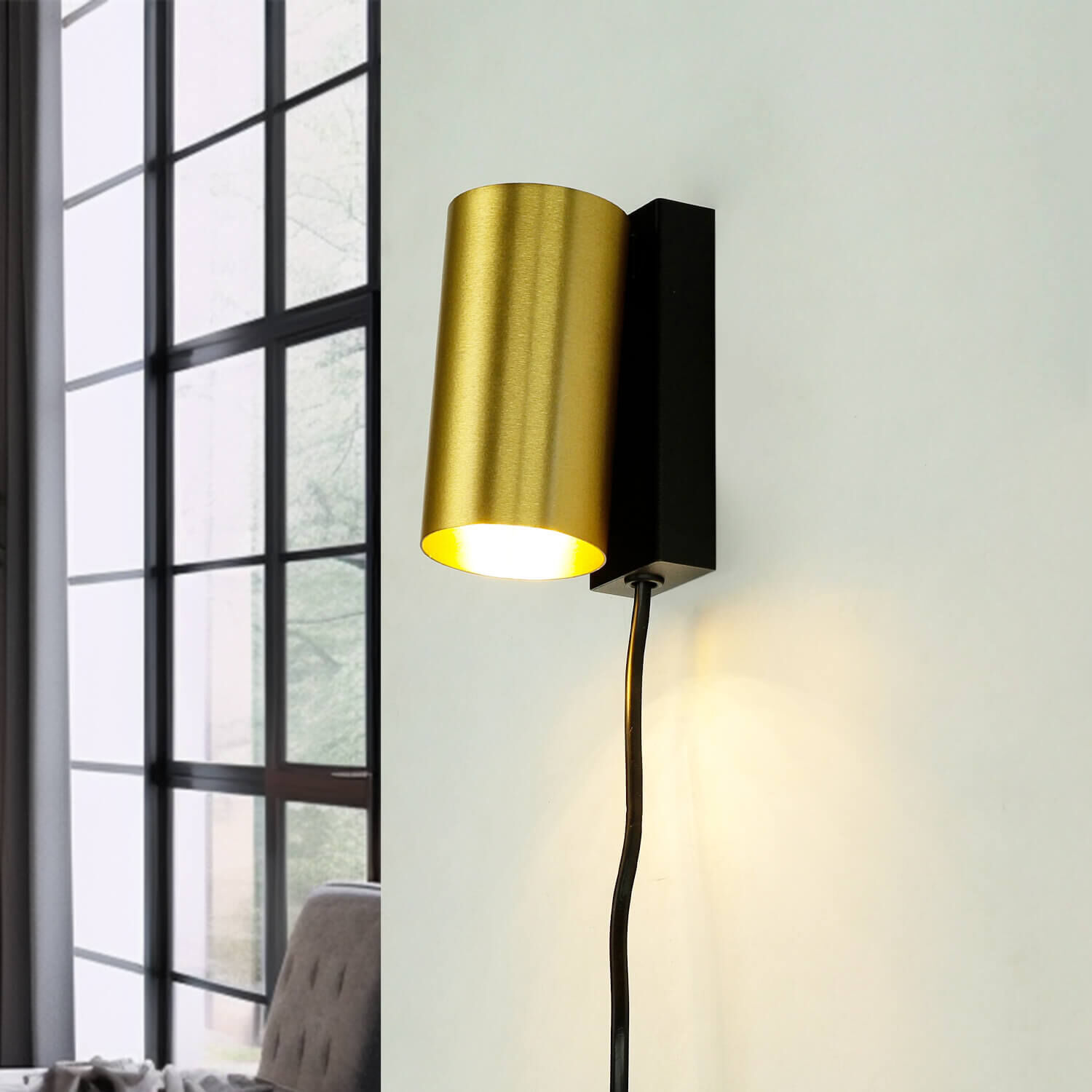 Wandlampe mit Schalter Kabel Messing GU10 verstellbar