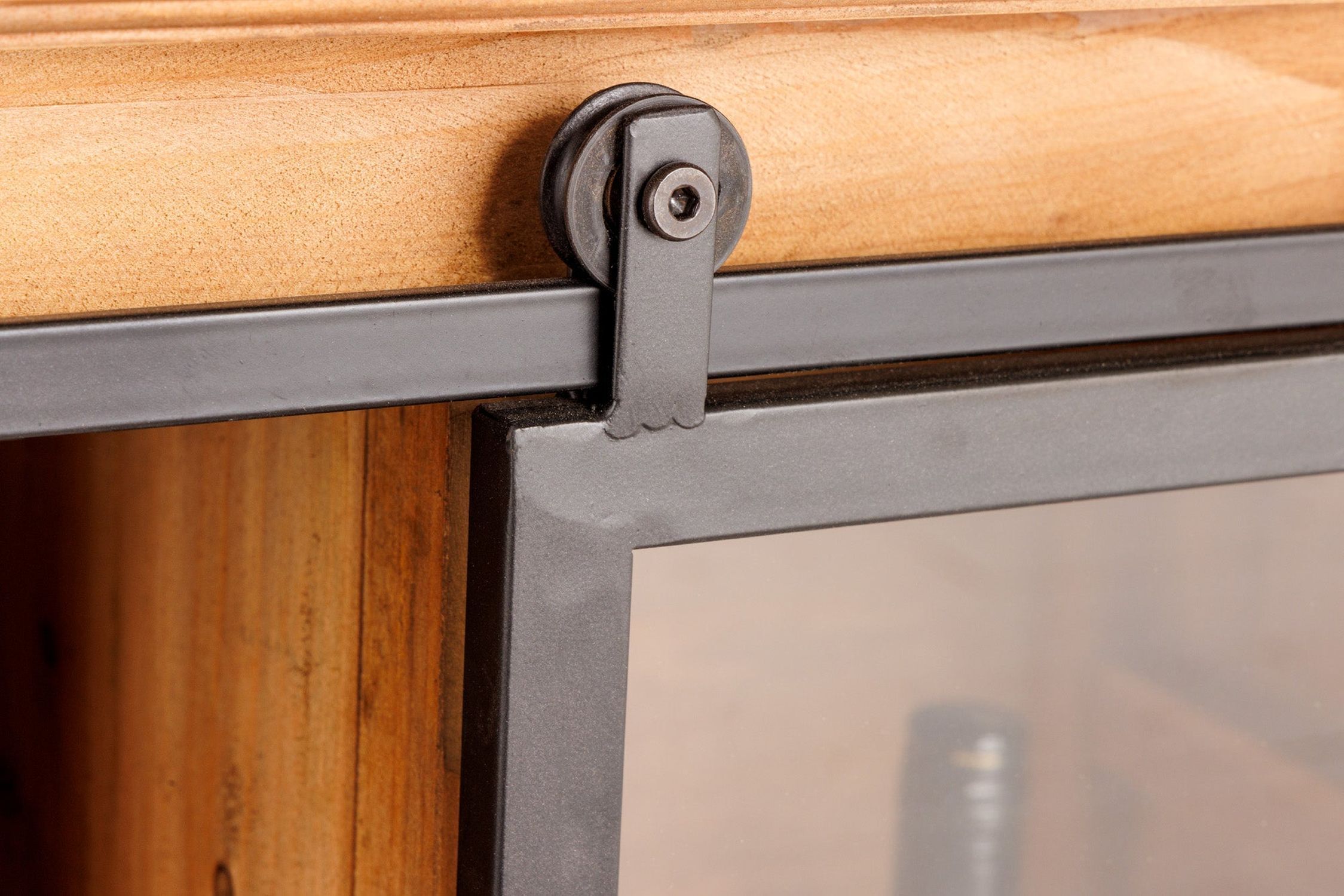 TV Lowboard Holz Glas Metall Rustikal 160 cm Schiebetüren Tür, Schiebetür, Innenarchitektur, Holz, Hartholz