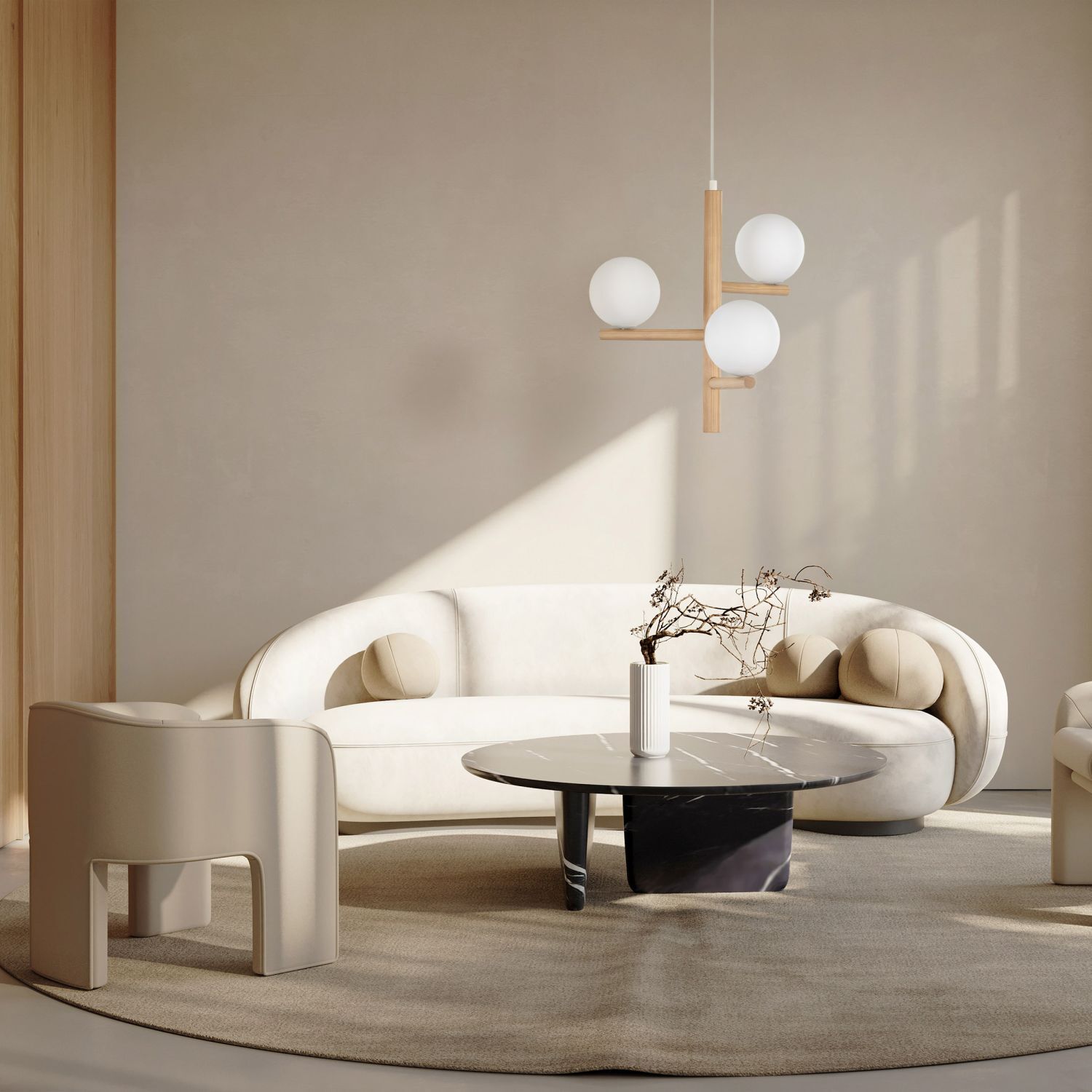 Lampe à suspendre bois métal verre L : 33 cm H : max. 100 cm 3x G9 Moebel, Tabelle, Kaffeetisch, Dekoration für Zuhause, Lampe