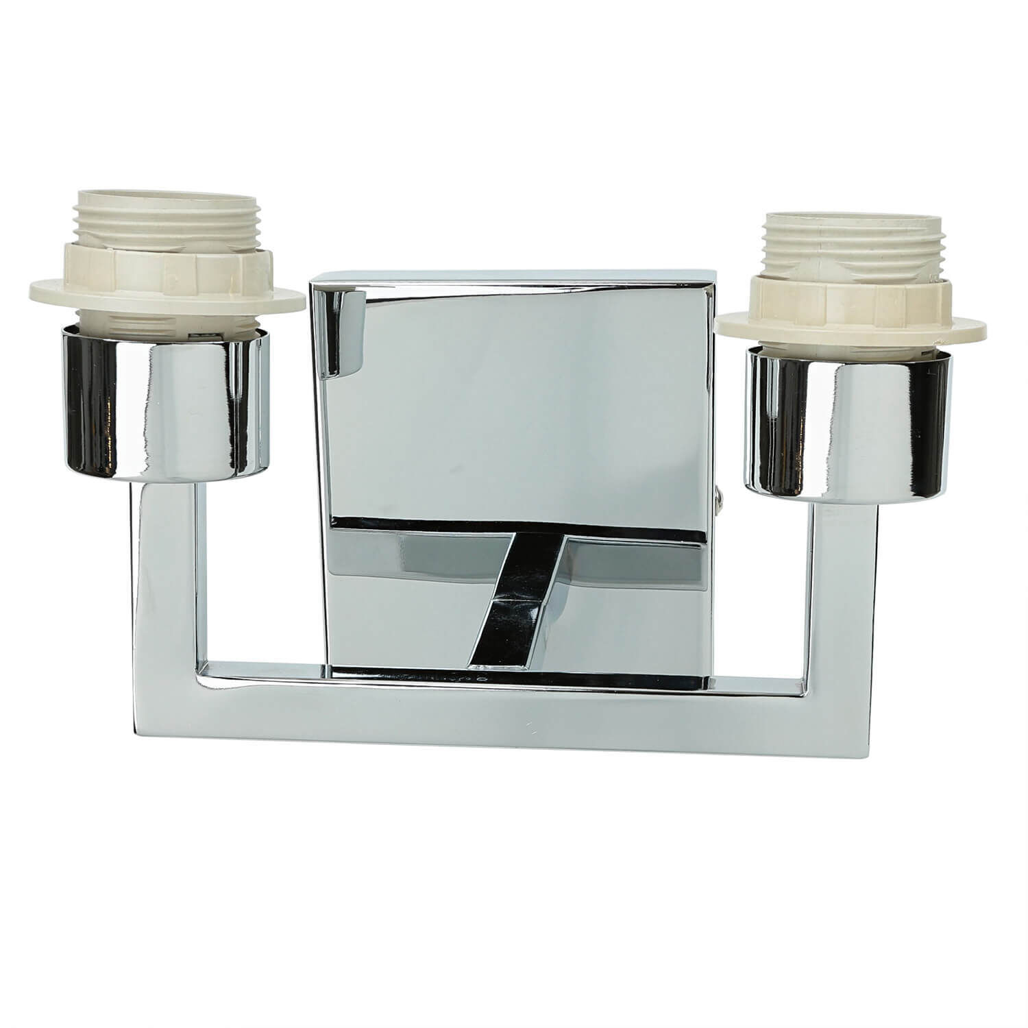 Moderne Wandleuchte 2-flammig Stoffschirm Wandarmatur, Chrom, Schwarz-silber, Keramik-Griff, Wandarmatur mit Schraubanschluss