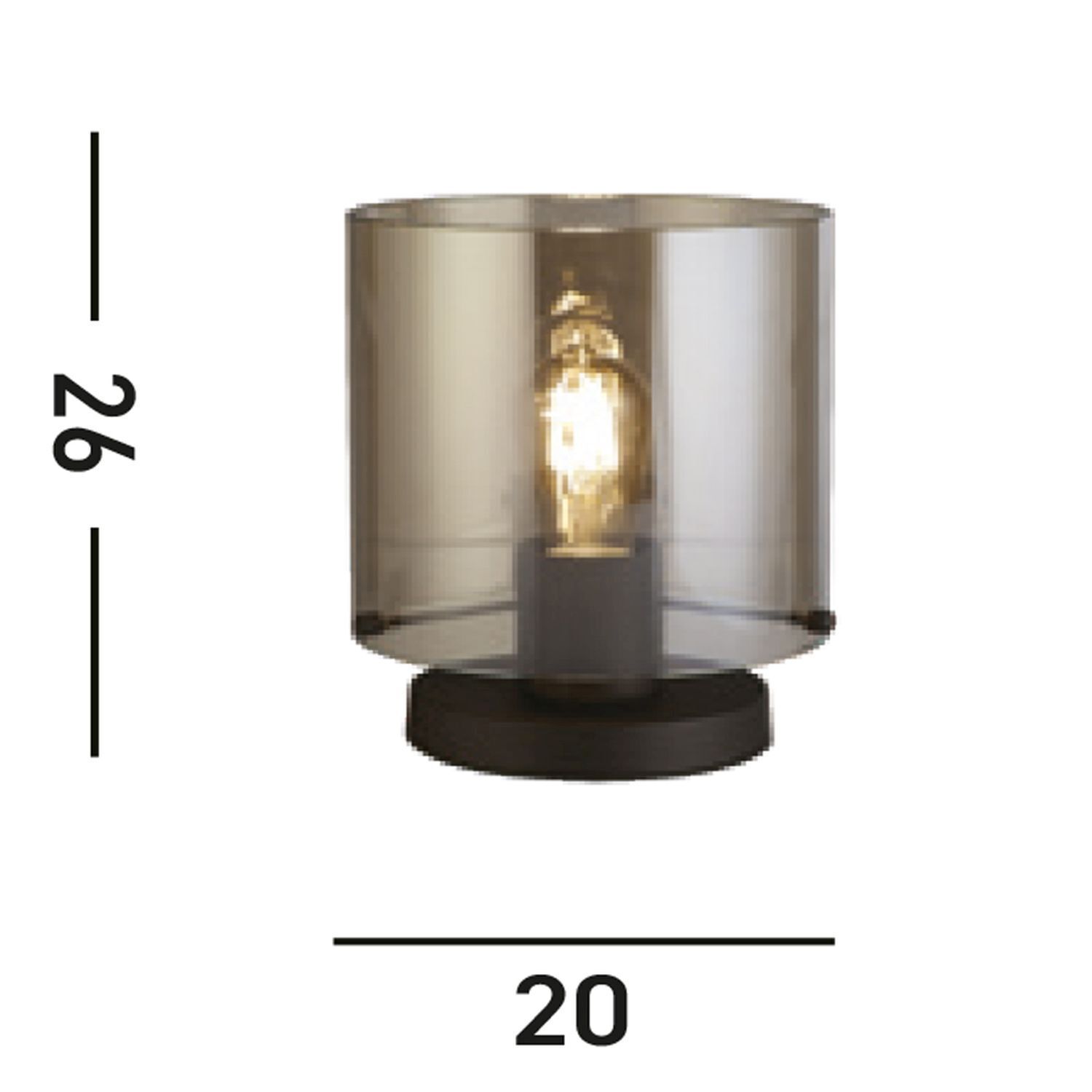 Tischlampe, Glasschirm, Glühbirne sichtbar, modern, braune Basis