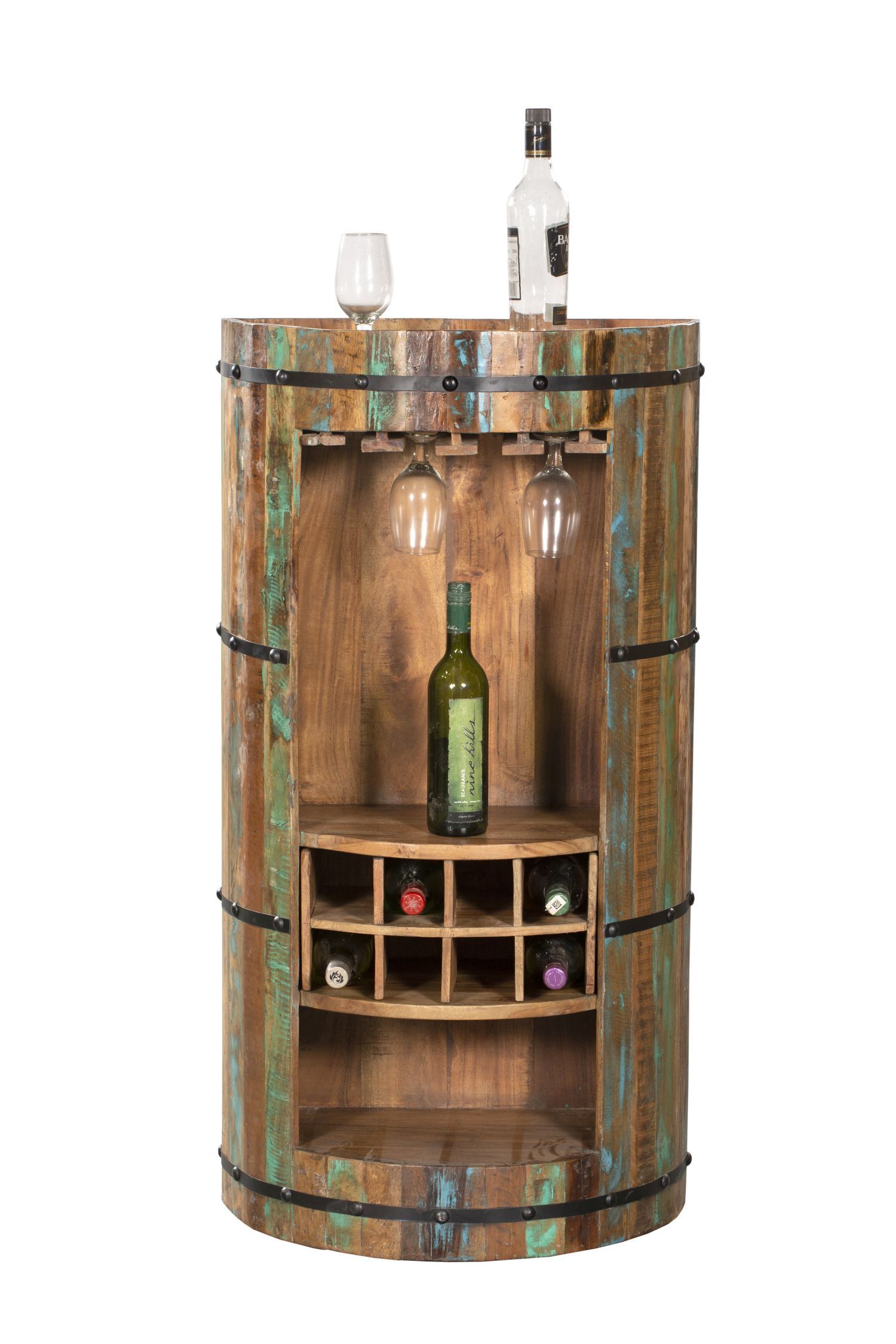 Armoire bar bois 115 cm de haut semi-circulaire pour bar maison fête Kabinett, Mobiliar, Alkohol, Getränk, Schnaps