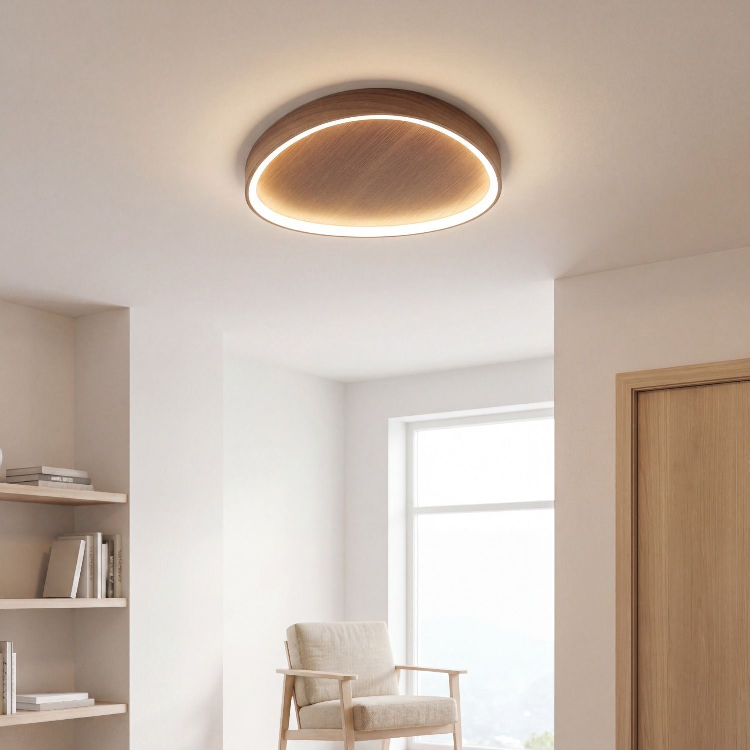 LED Deckenlampe Holz Alu dimmbar 60 W 3000/4000/6500K deckenleuchte, runde leuchte, holzoptik, zimmerbeleuchtung, modernes design