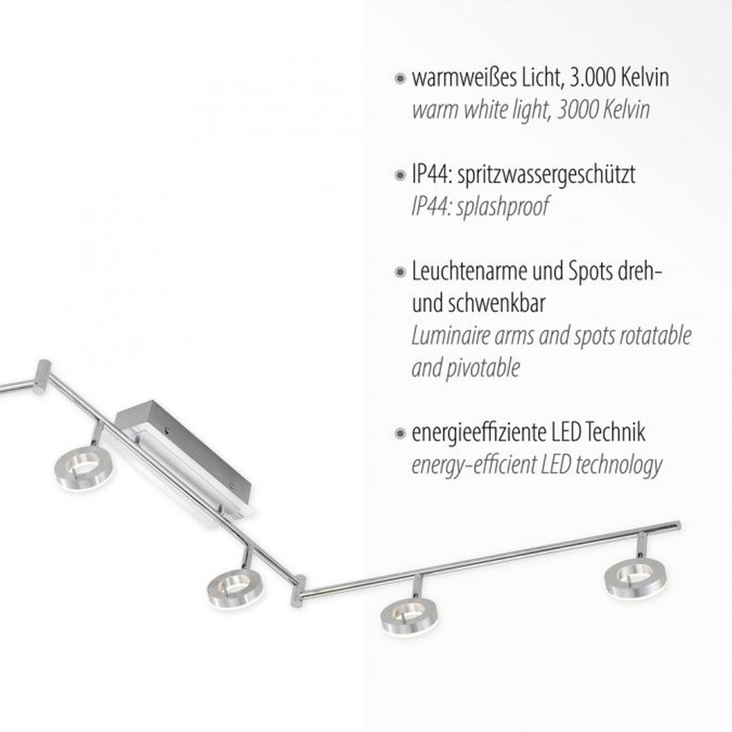 Beweglicher LED Deckenstrahler in Aluminium IP44 188 cm