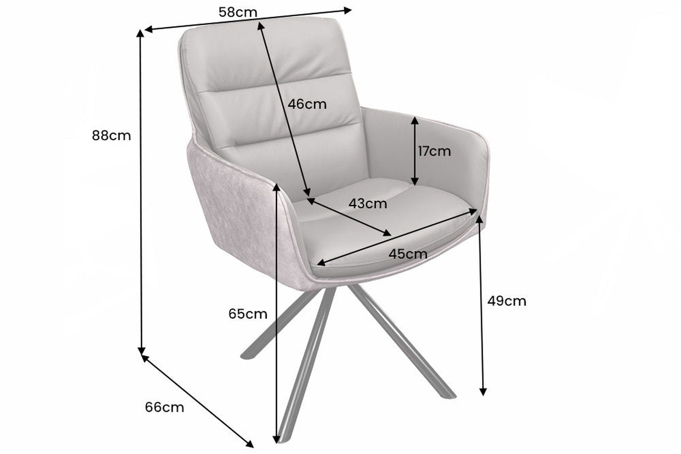 Chaise pivotante cuir tissu métal gris noir sans roulettes Stuhl, Mobiliar