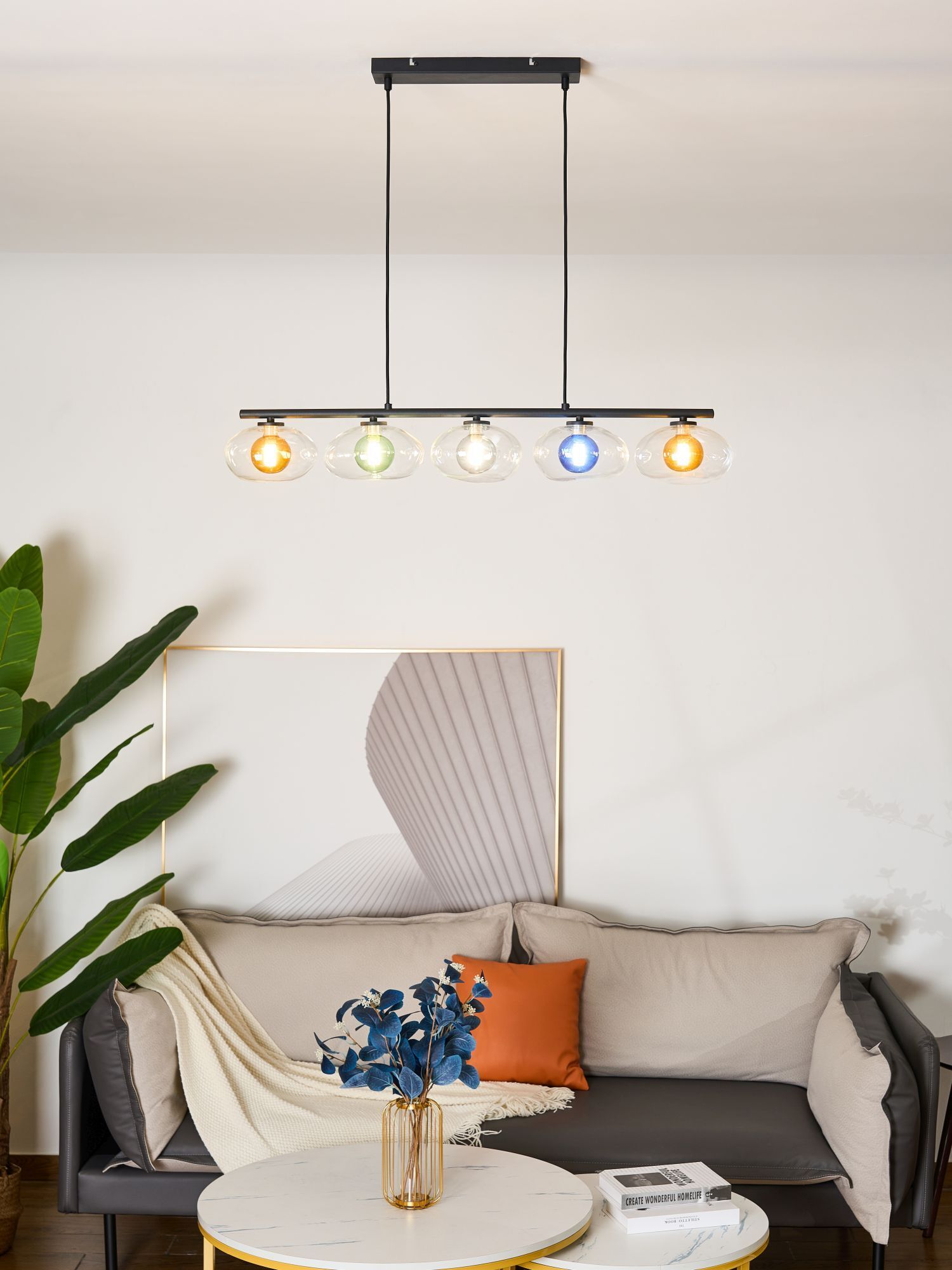 Lampe à suspendre verre soufflé multicolore 98 cm G9 5-flmg décoratif