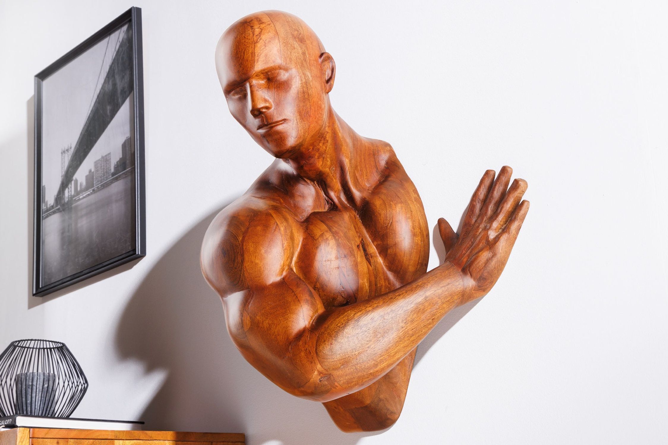 Wanddeko Mangoholz 60 cm hoch Athlet Mann massiv Erwachsener, Männlich, Mann, Person, Haut